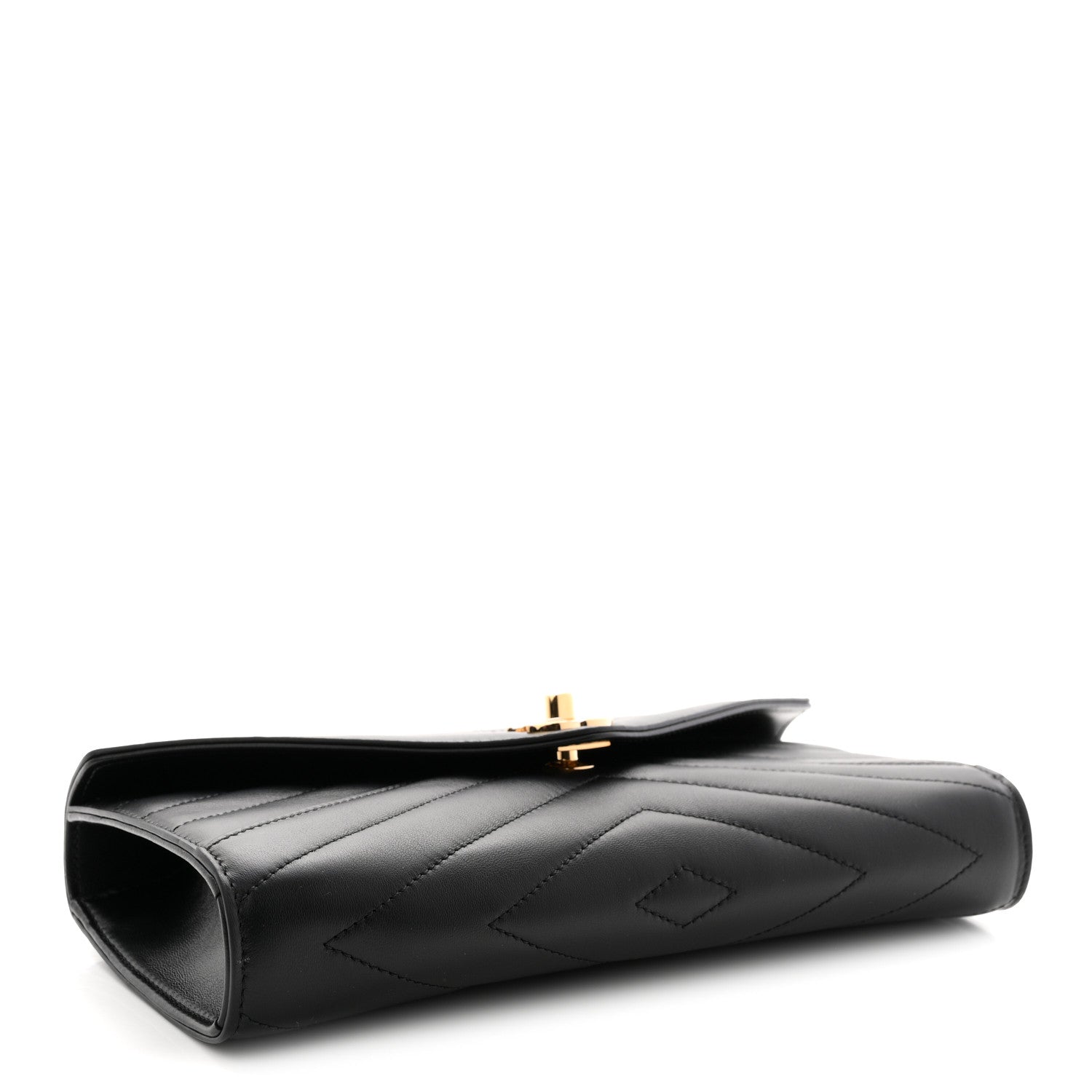 Lambskin Chevron Quilted Top Handle Envelope Clutch Black