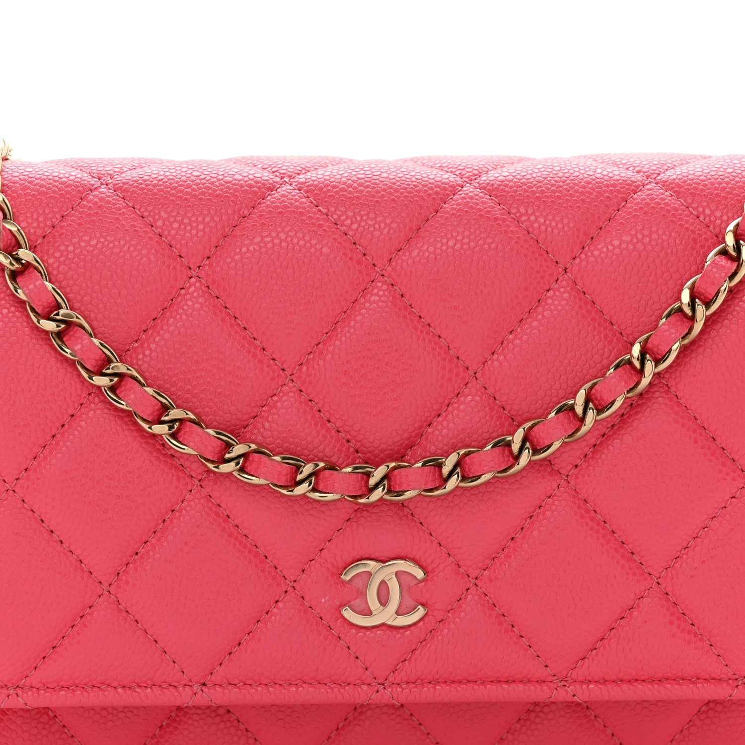Caviar Quilted Wallet on Chain WOC Pink