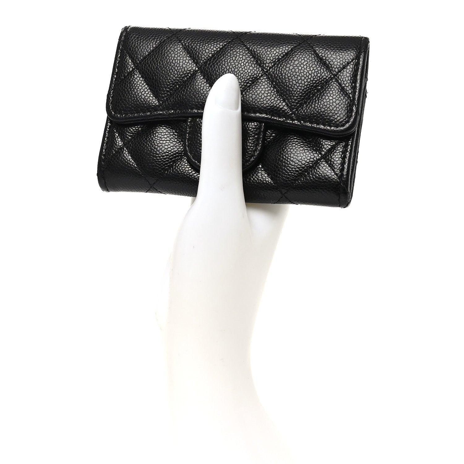Caviar Quilted Flap Card Holder Wallet Black