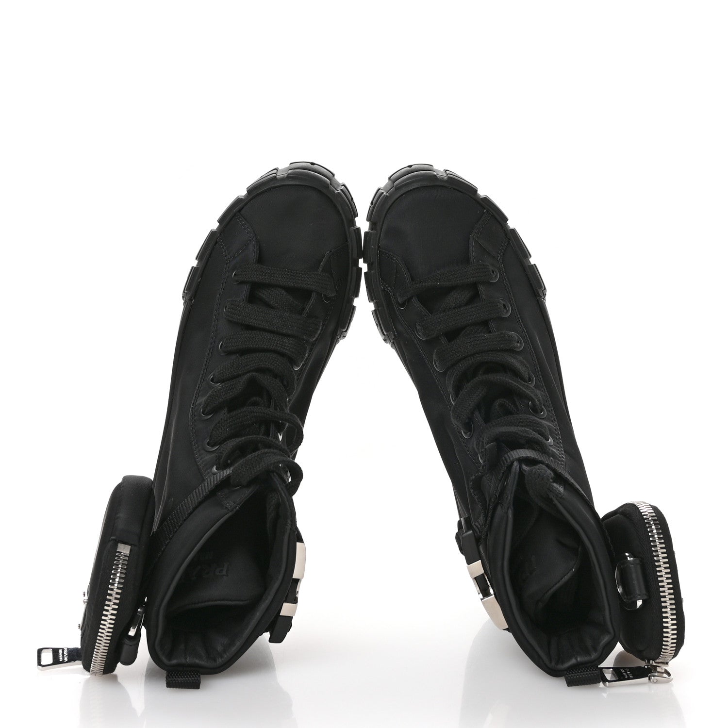 Re-Nylon Gabardine Triangle Womens Wheel Pouch Pocket High Top Sneakers 39 Black