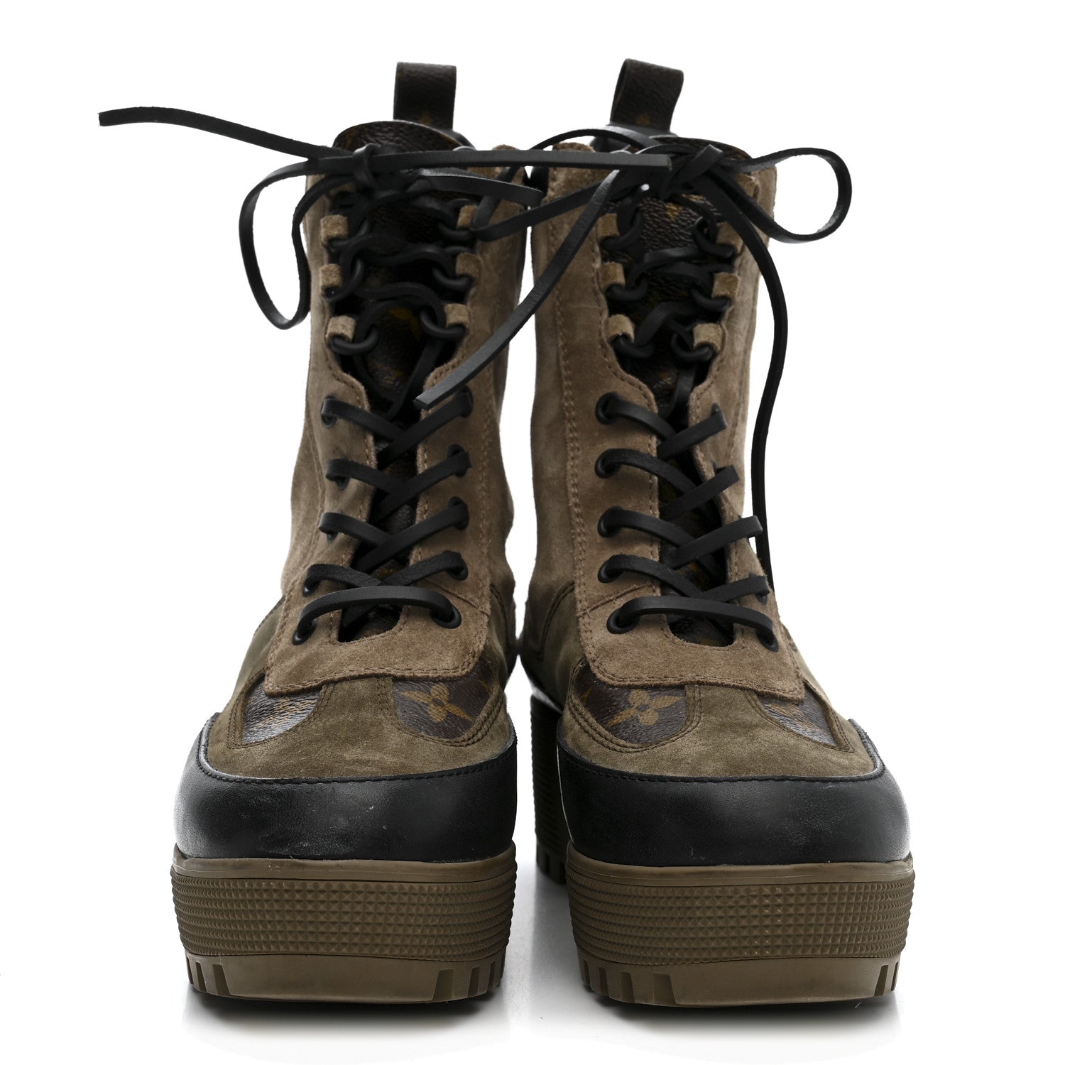 Suede Calfskin Monogram Laureate Platform Desert Boots 38.5 Taupe