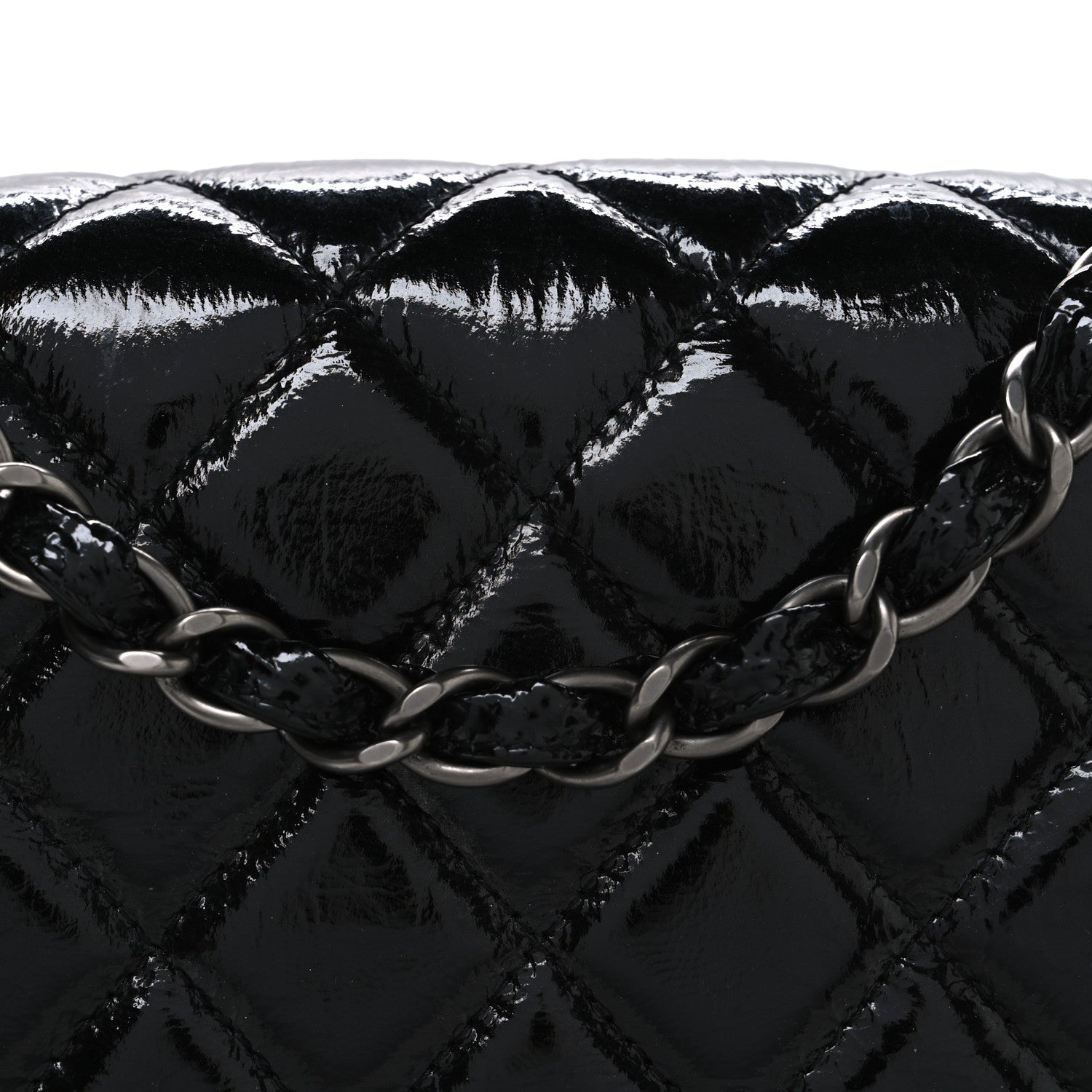 Crinkled Patent Quilted Jumbo Single Flap Black