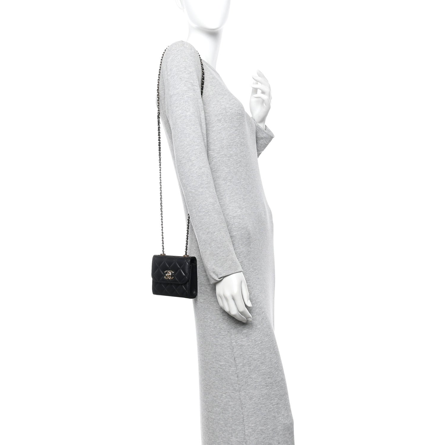 Lambskin Quilted Mini Trendy CC Clutch With Chain Black