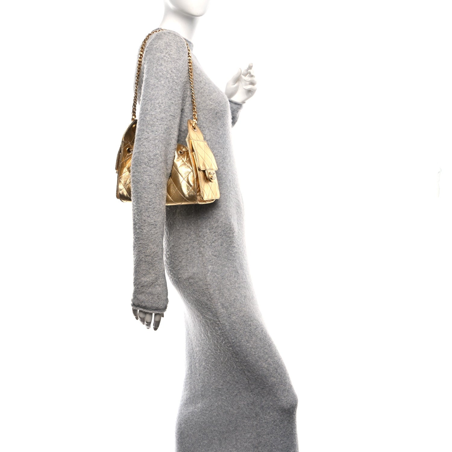 Metallic Caviar Quilted Mini Chanel 25 Handbag Gold