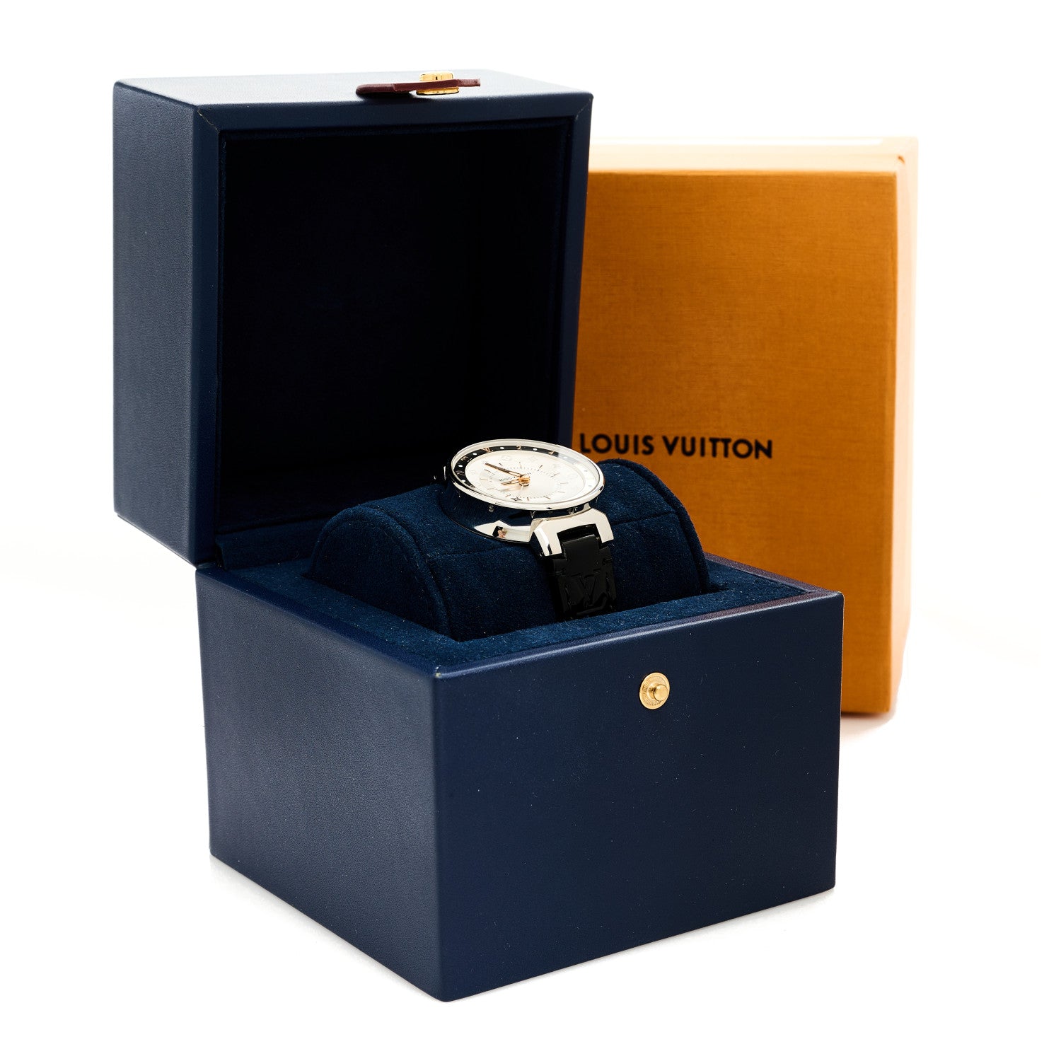 Stainless Steel Monogram 35mm Tambour Moon Dual Time Quartz Watch Silver
