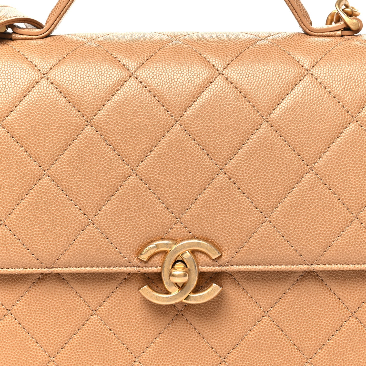 Caviar Quilted Small Top Handle Flap Beige