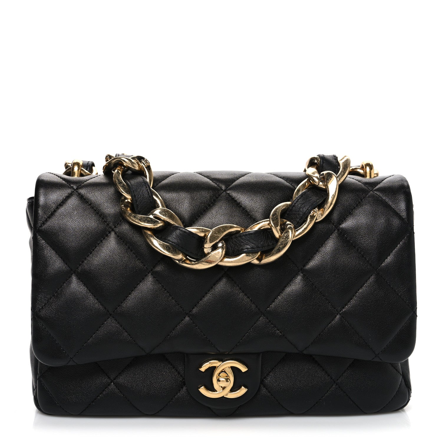 Lambskin Quilted Large CC Funky Town Flap Black