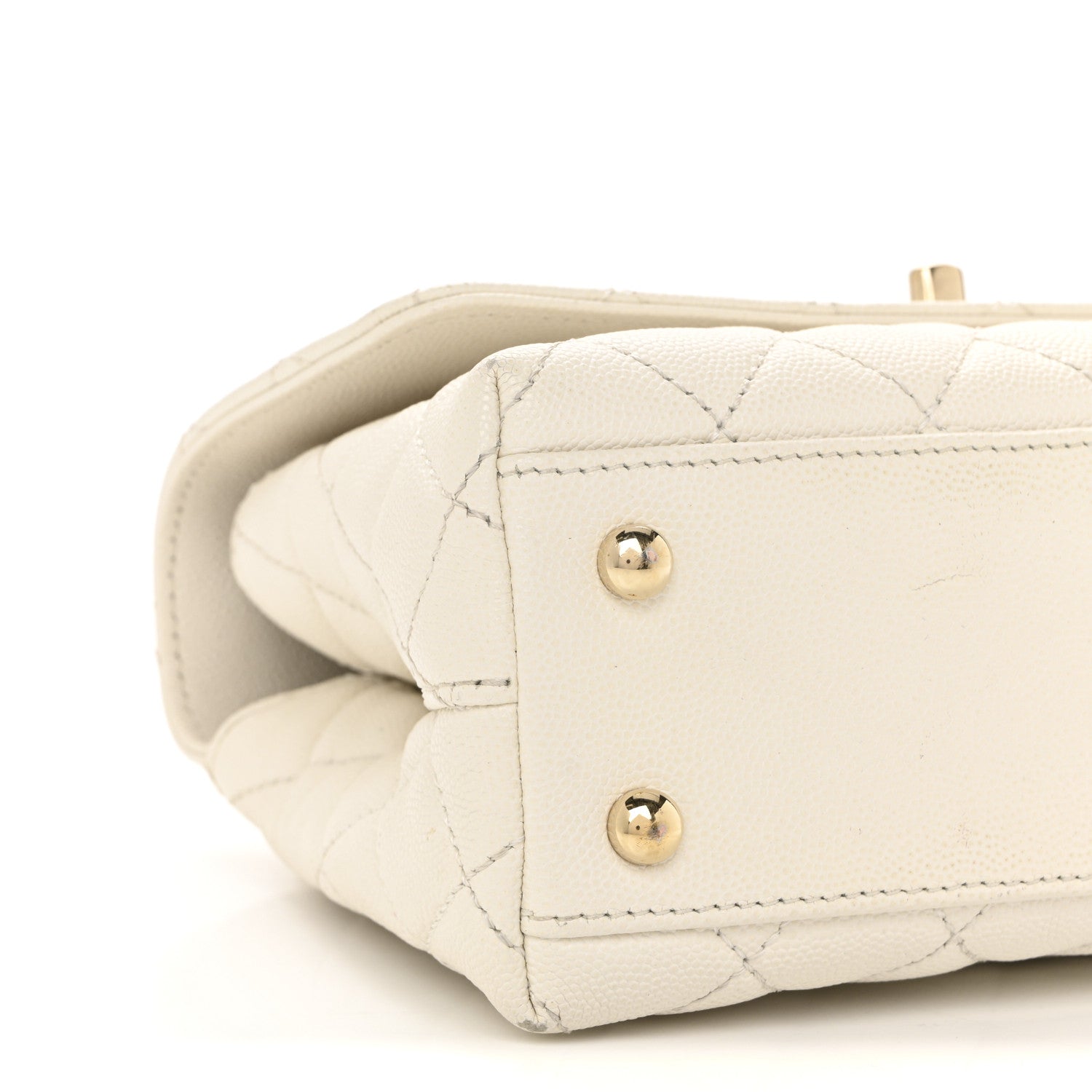 Caviar Quilted Mini Coco Handle Flap White