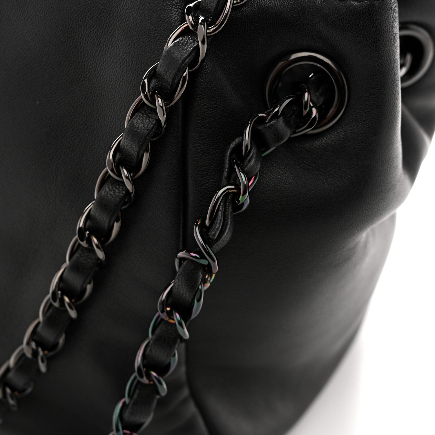 Lambskin Studded Accordion CC Flap Black