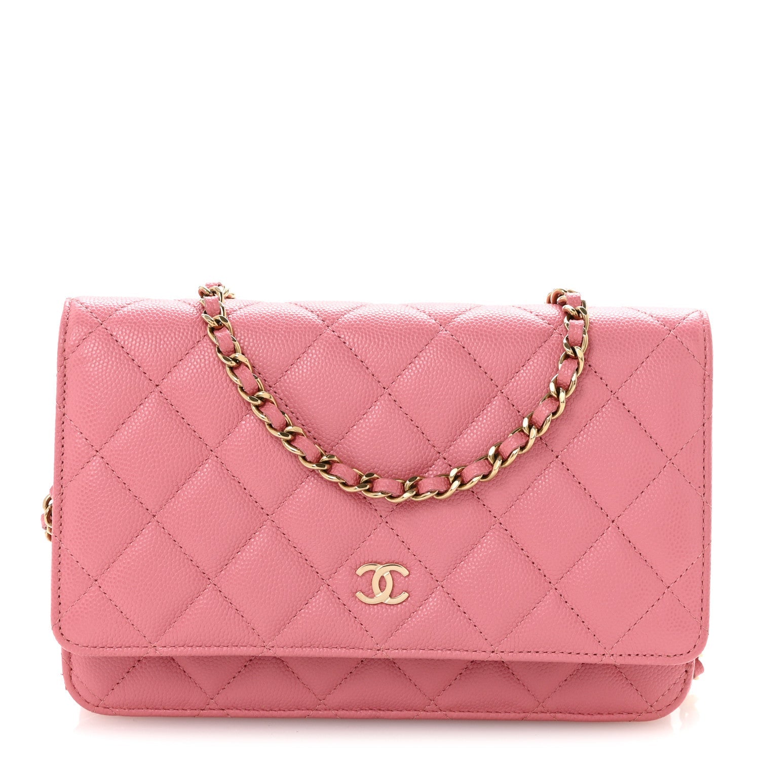 Caviar Quilted Wallet on Chain WOC Pink