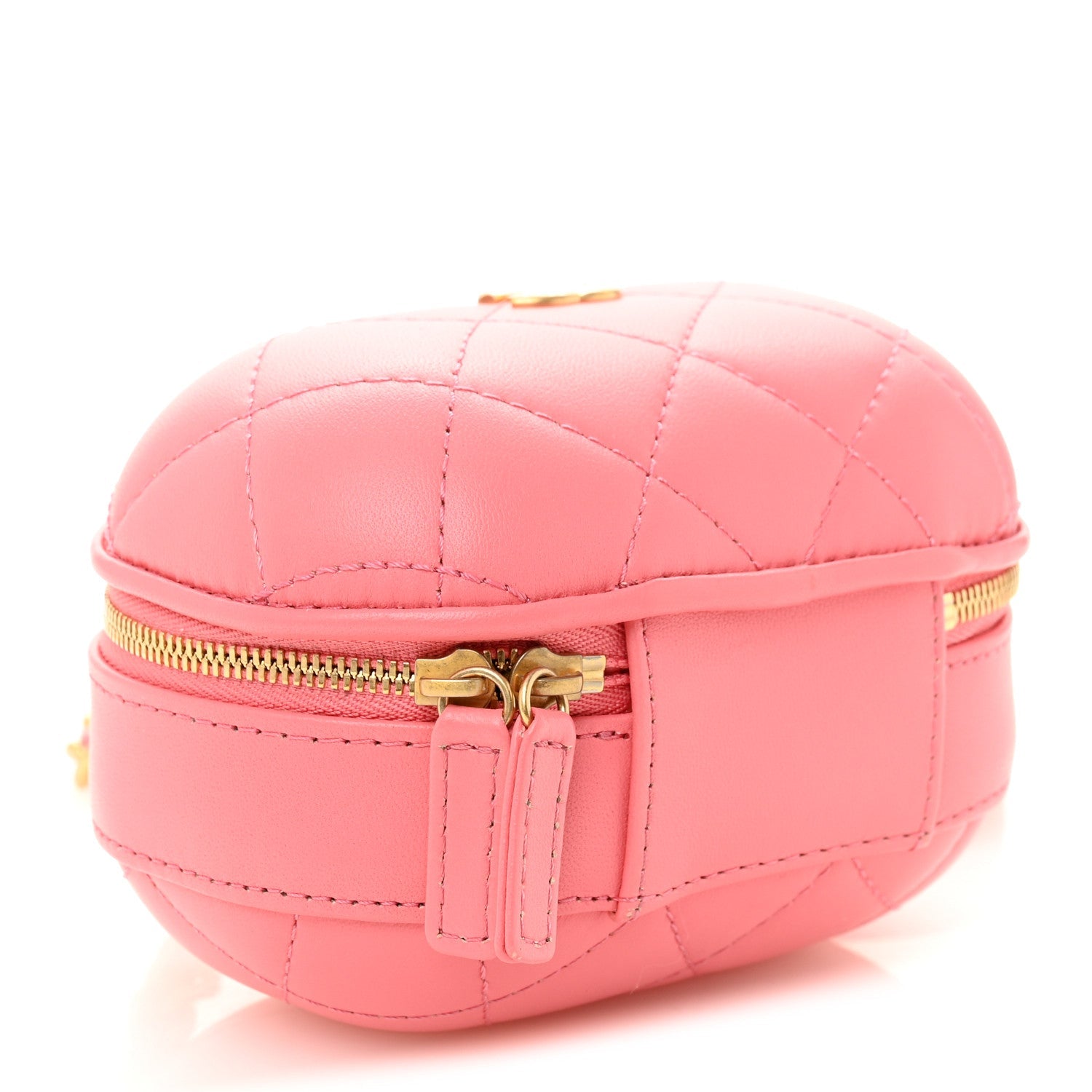 Lambskin Quilted CC Bubble Vanity Case With Chain Pink