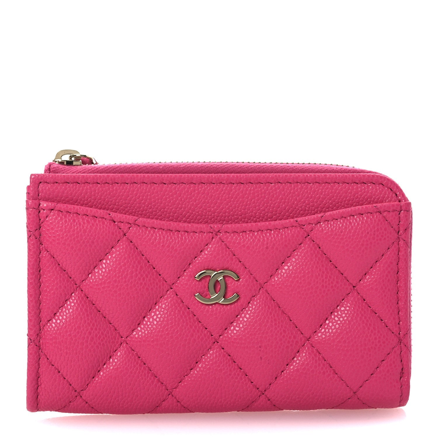 Caviar Quilted CC Zip Around Card Holder Pink