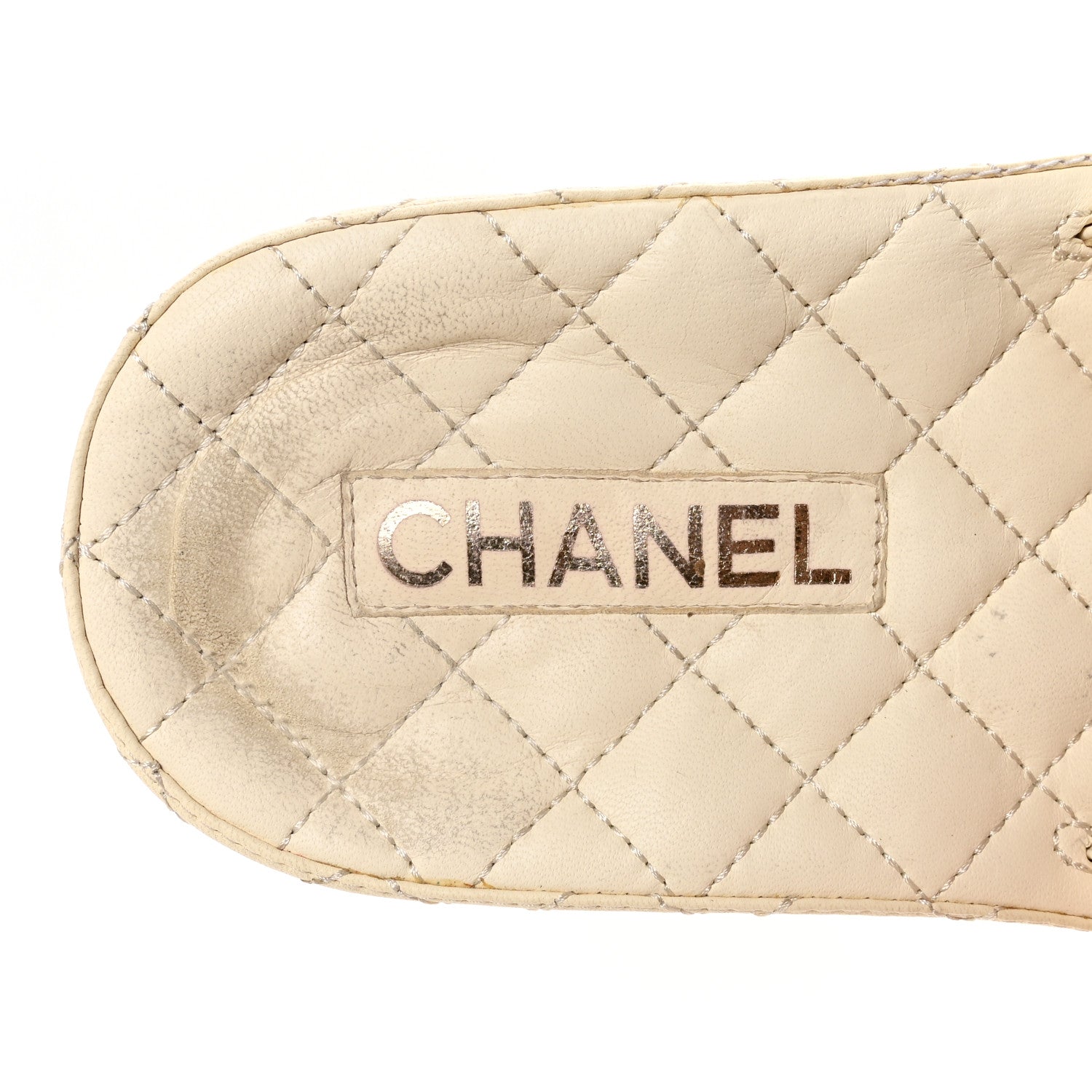 Lambskin Quilted CC Mules Sandals 38 Ivory