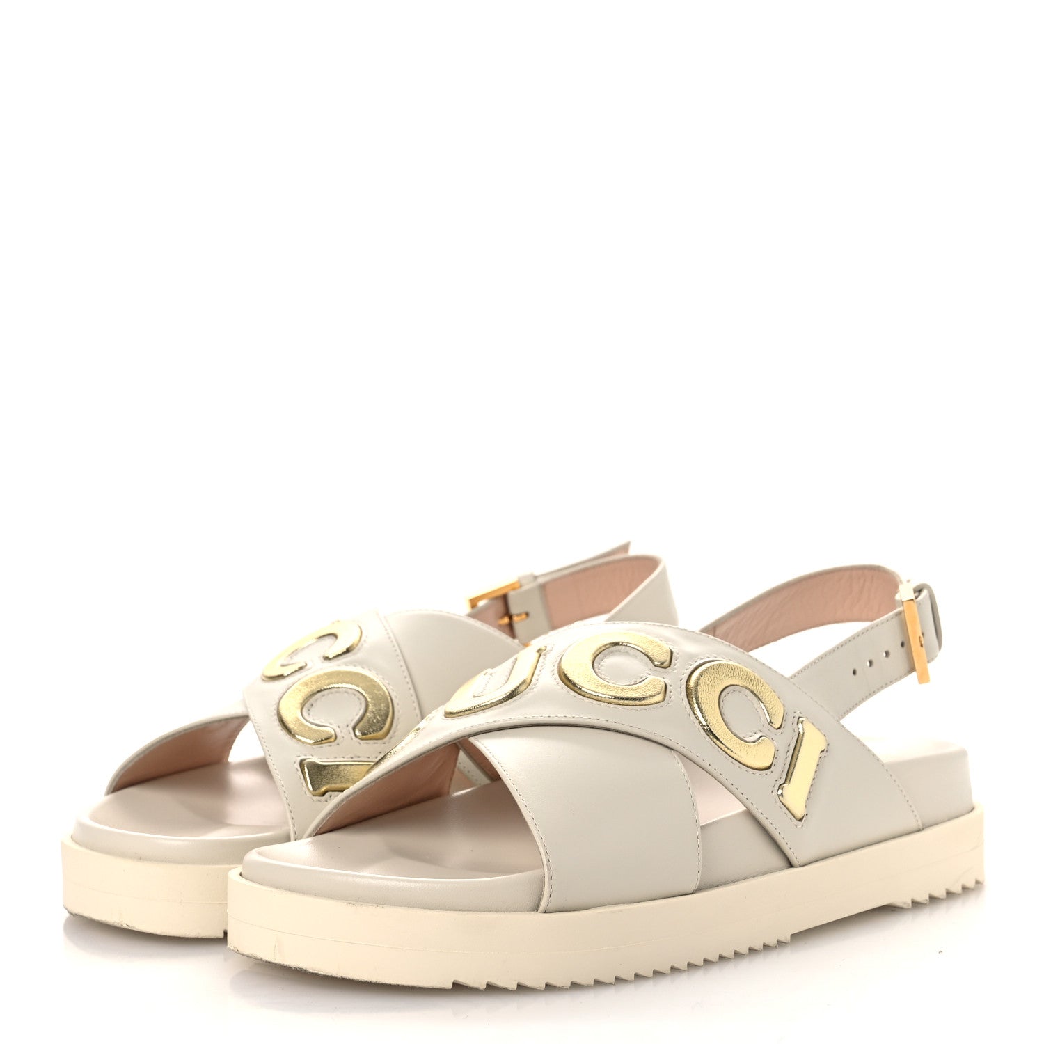 Calfskin Elizabeth Nappa Charlotte Logo Slingback Sandals 37.5 Mystic White Platino