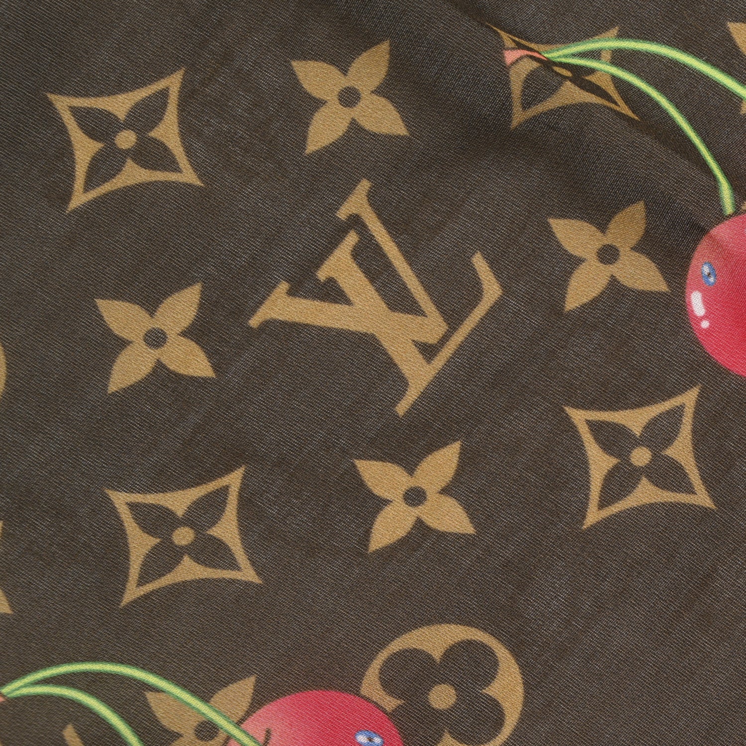LV X TM Silk Cotton Monogram Cerises Square Scarf 55 Brown