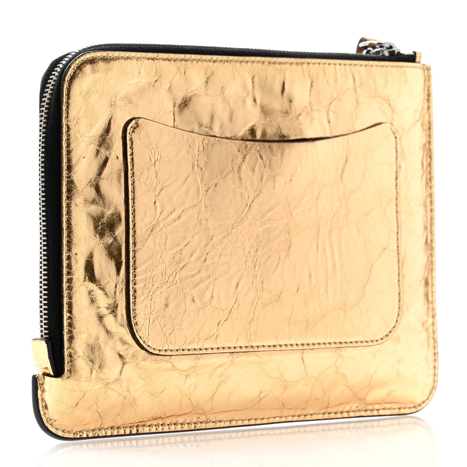 Metallic Lambskin Small Feminine Pouch Clutch Gold