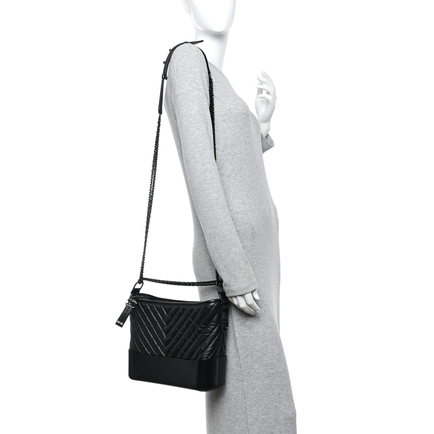 Aged Calfskin Chevron Quilted Medium Gabrielle Hobo So Black