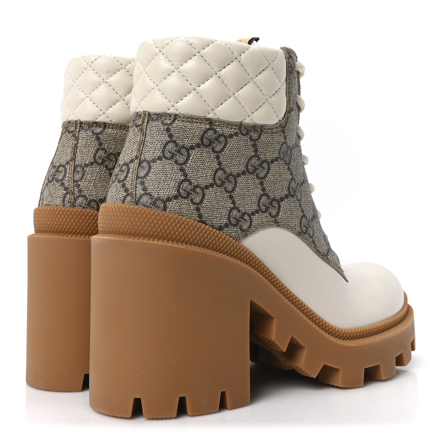 Calfskin GG Supreme Monogram Nappa Quilted Lace Up Ankle Boots 35 Mystic White Beige