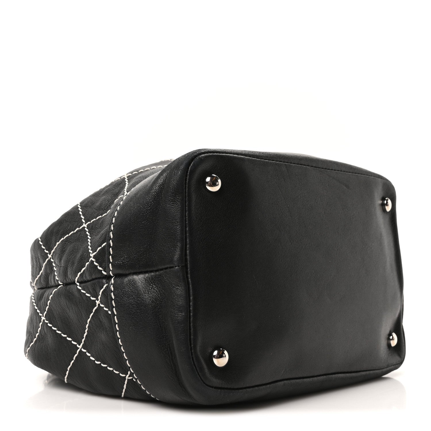 Calfskin Contrast Stitch Surpique Bucket Bag Black