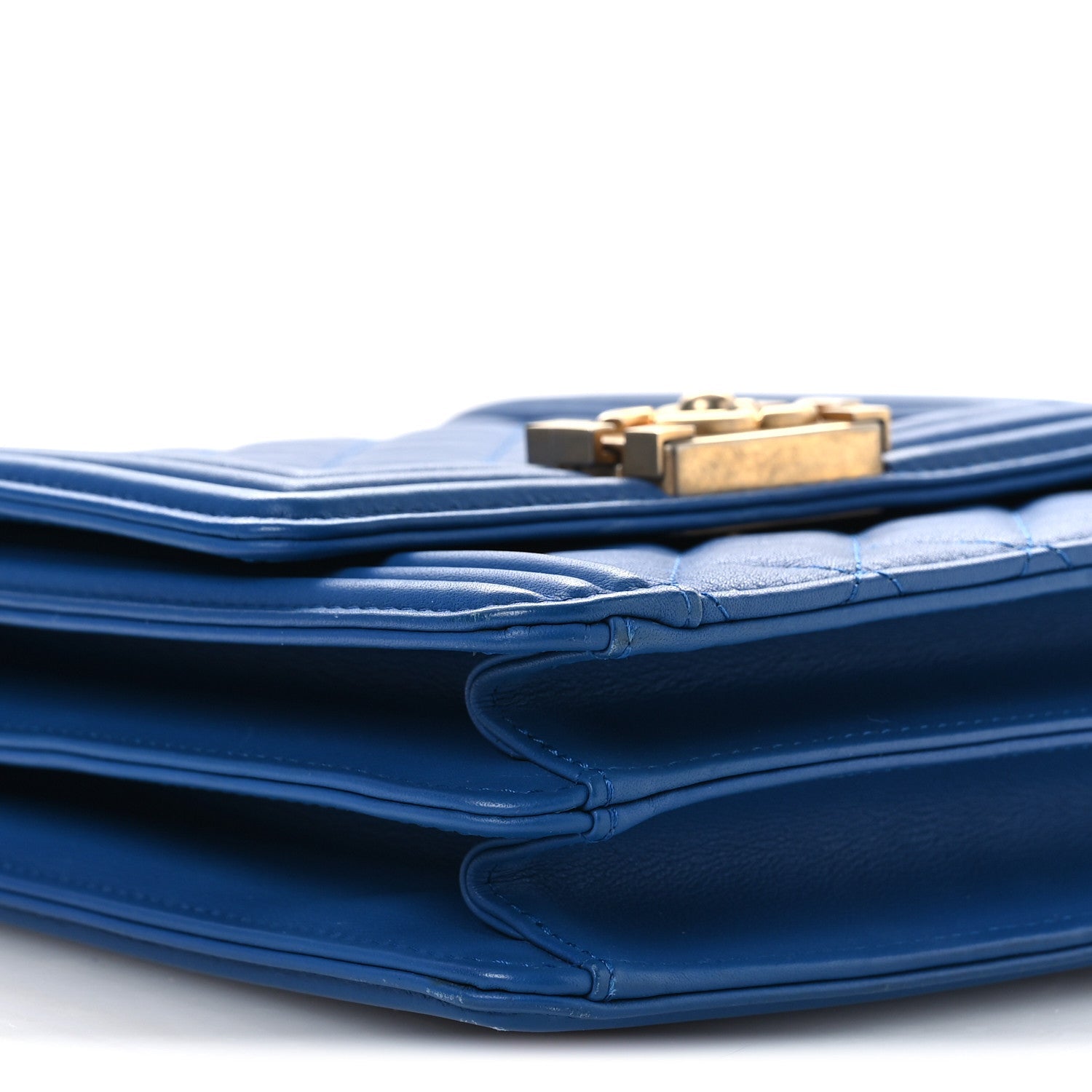 Calfskin Quilted North South Boy Flap Blue