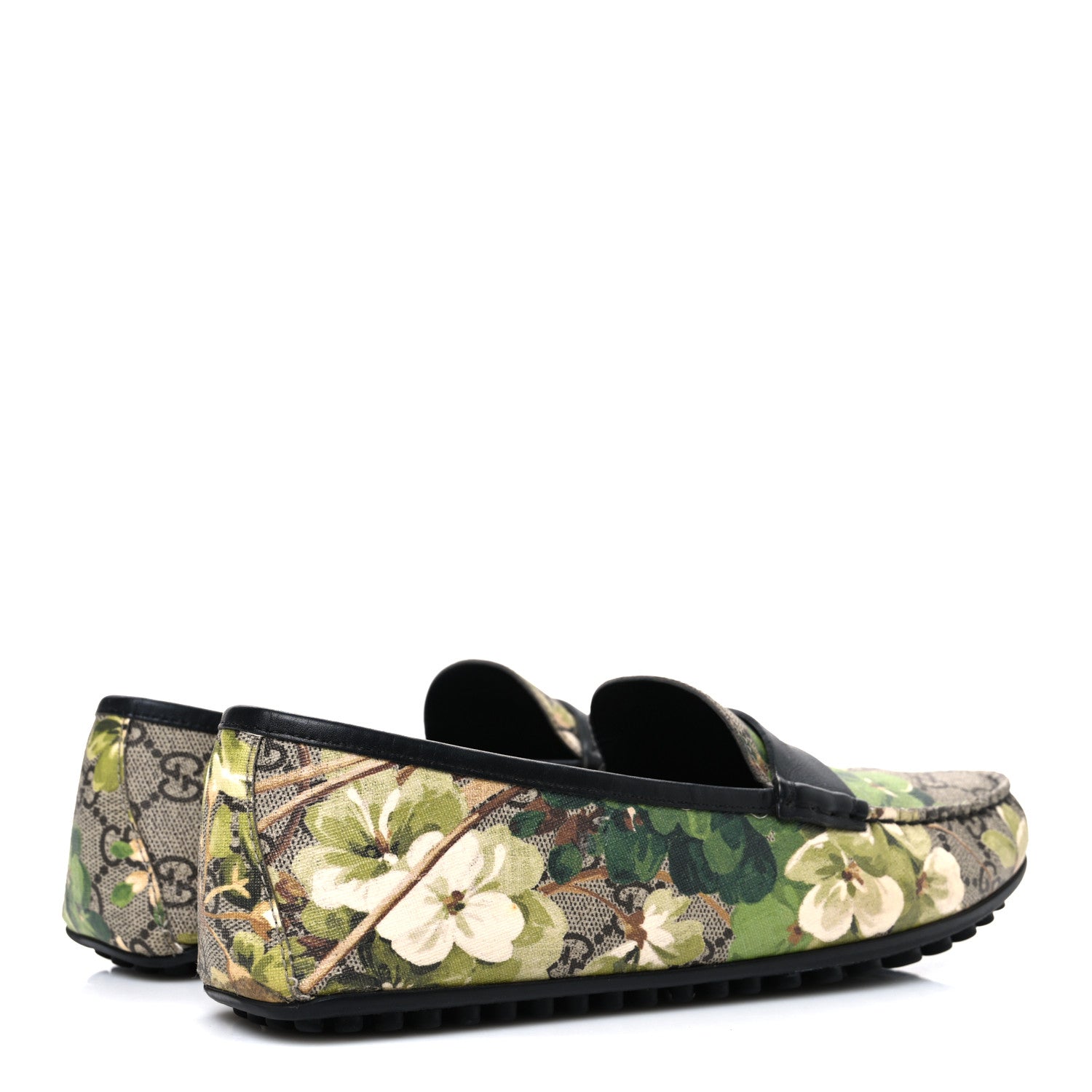 GG Supreme Monogram Blooms Mens Driver Loafers 7 Beige New Military Black