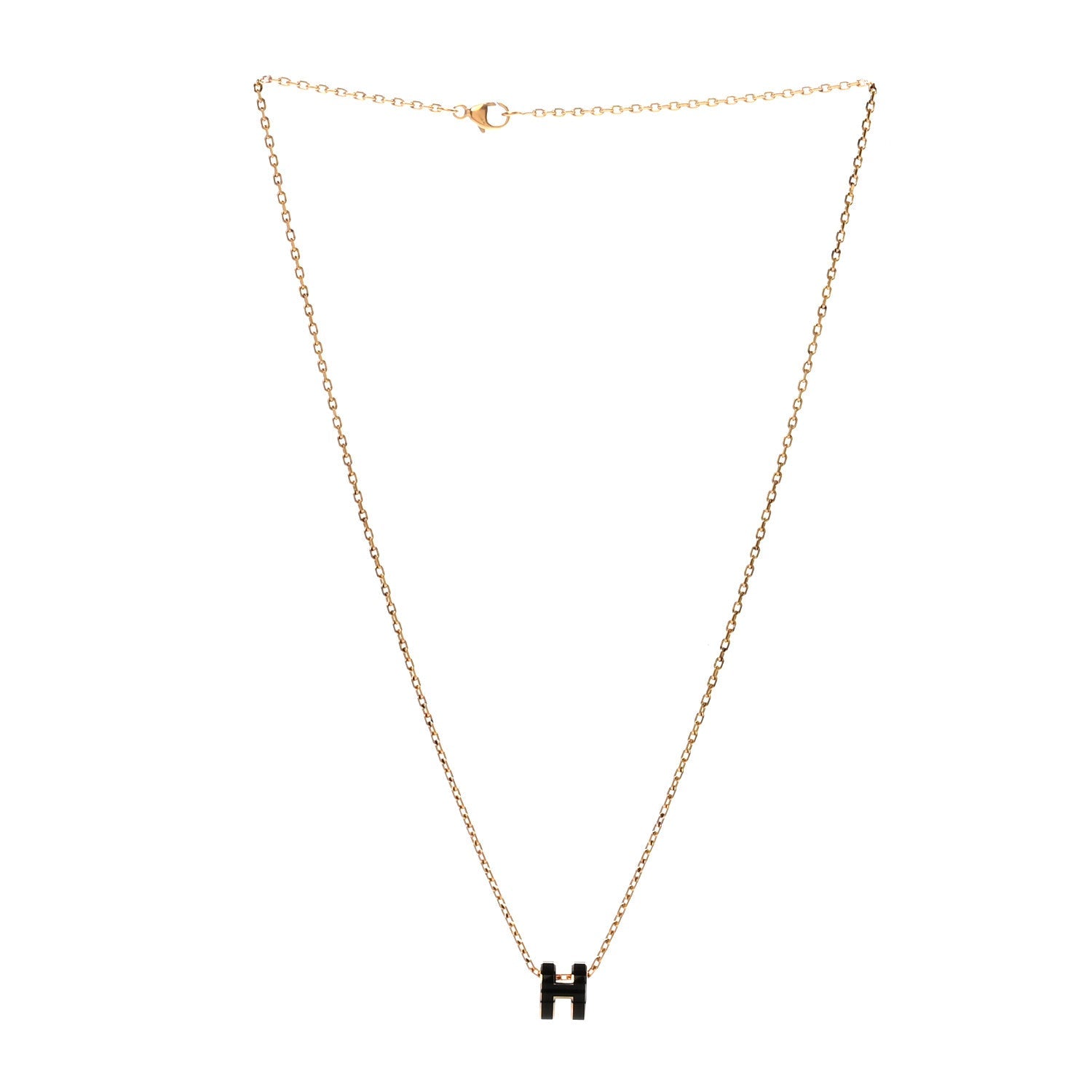 Lacquered Gold Mini Pop H Pendant Necklace Black