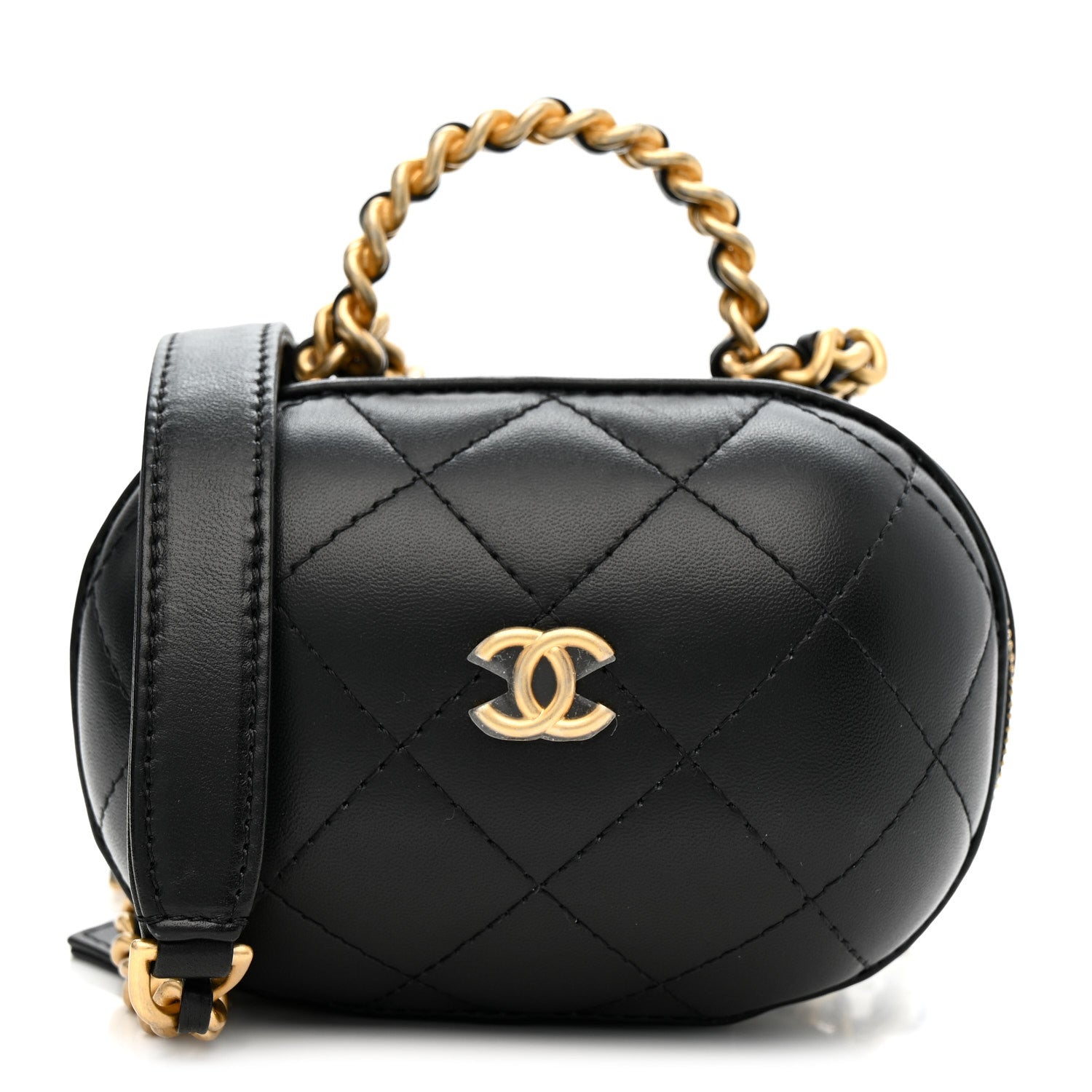 Lambskin Quilted CC Bubble Vanity Case With Chain Black