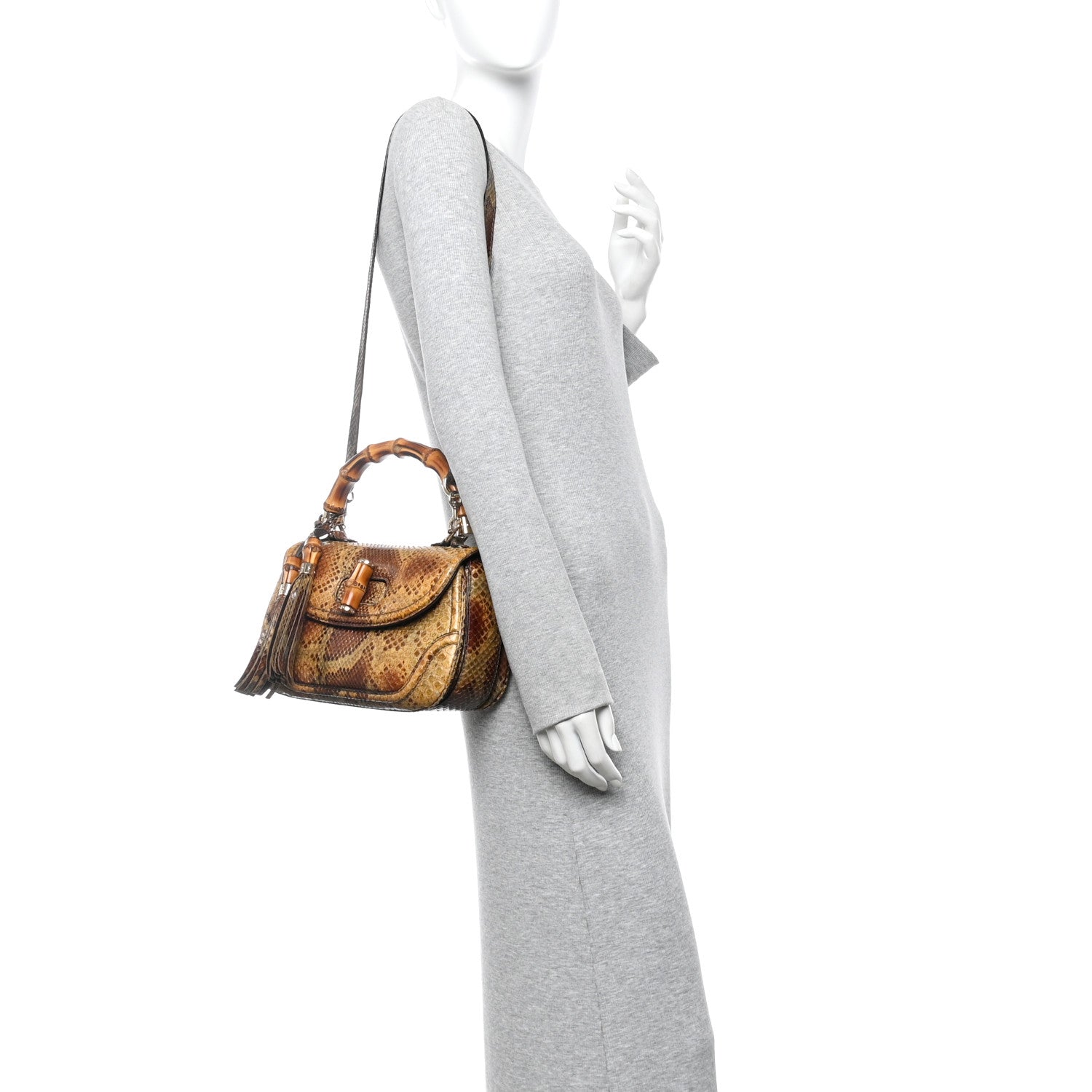 Snakeskin Medium New Bamboo Top Handle Bag Natural