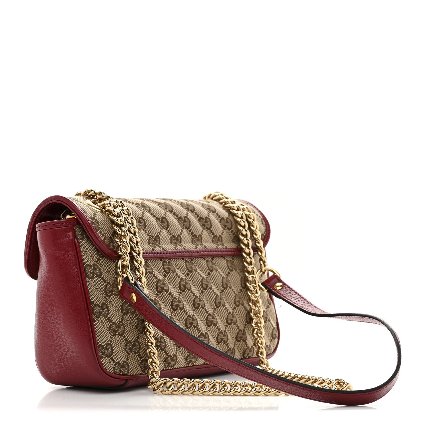 Monogram Azalea Calfskin Matelasse Diagonal Mini GG Marmont Shoulder Bag Beige Ebony New Cherry Red