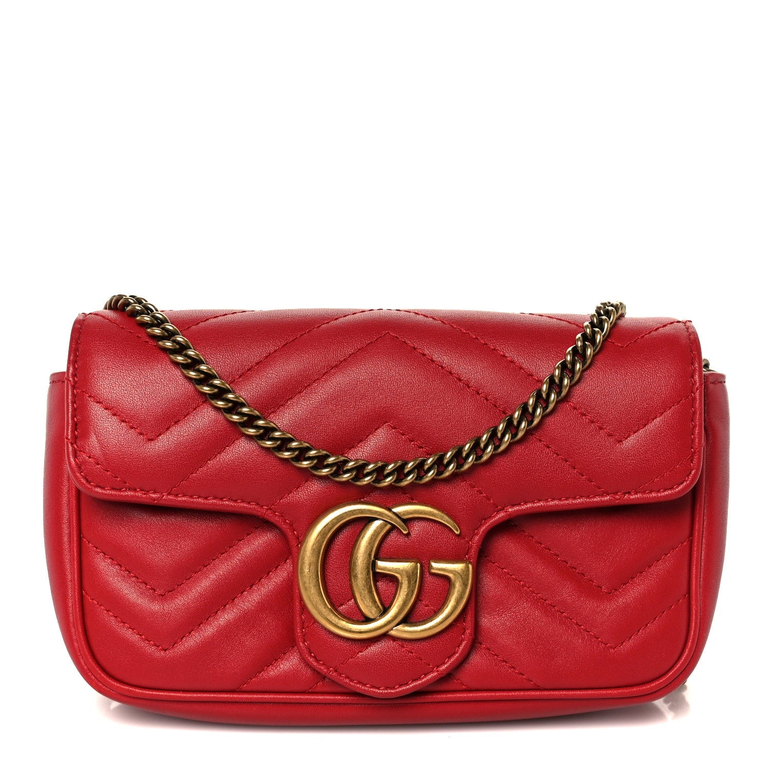 Calfskin Matelasse Super Mini GG Marmont Shoulder Bag Hibiscus Red