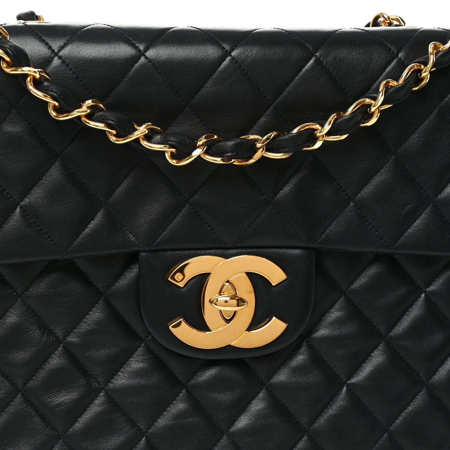 Lambskin Quilted XL Jumbo Single Flap Black