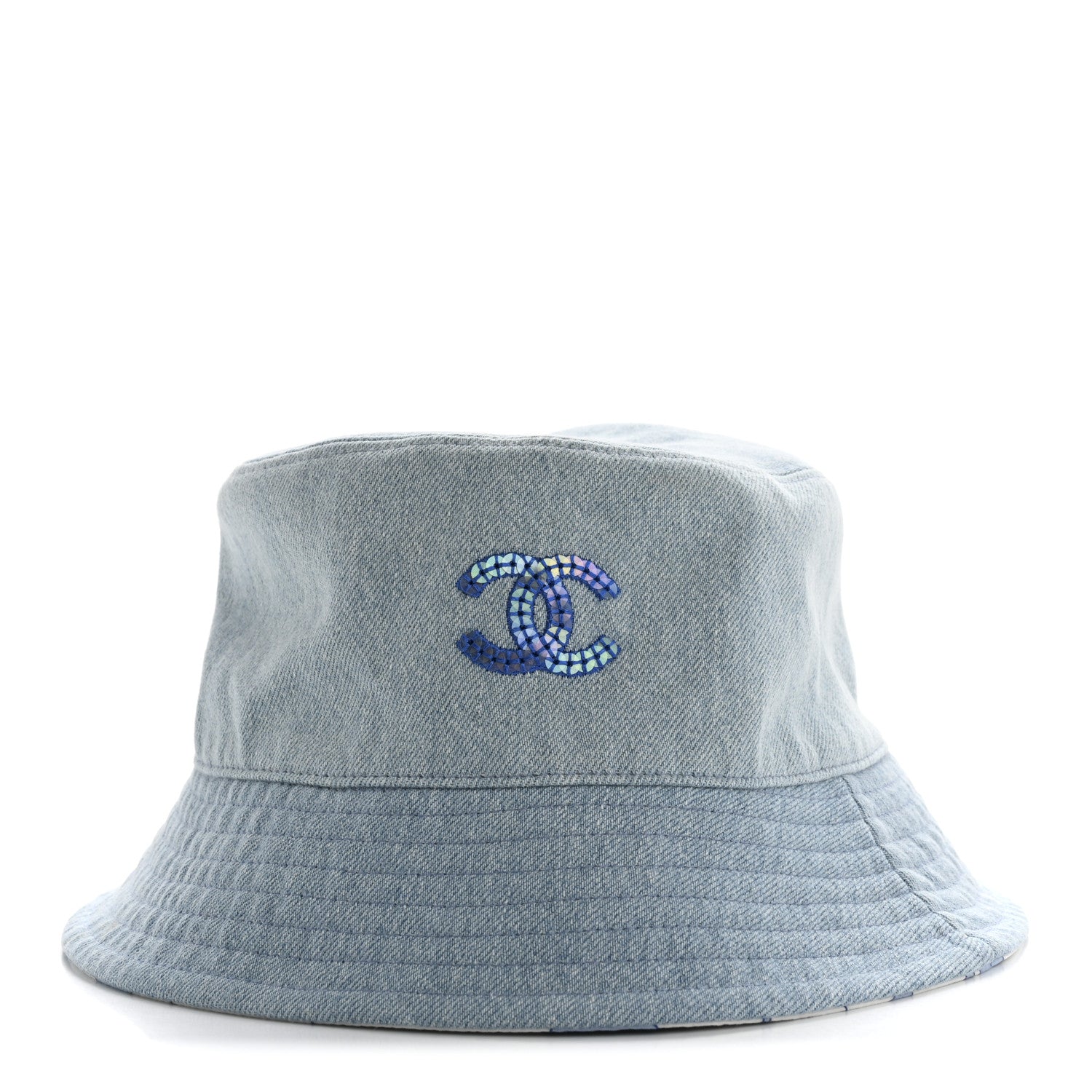 Denim Sequin Reversible Bucket Hat Blue