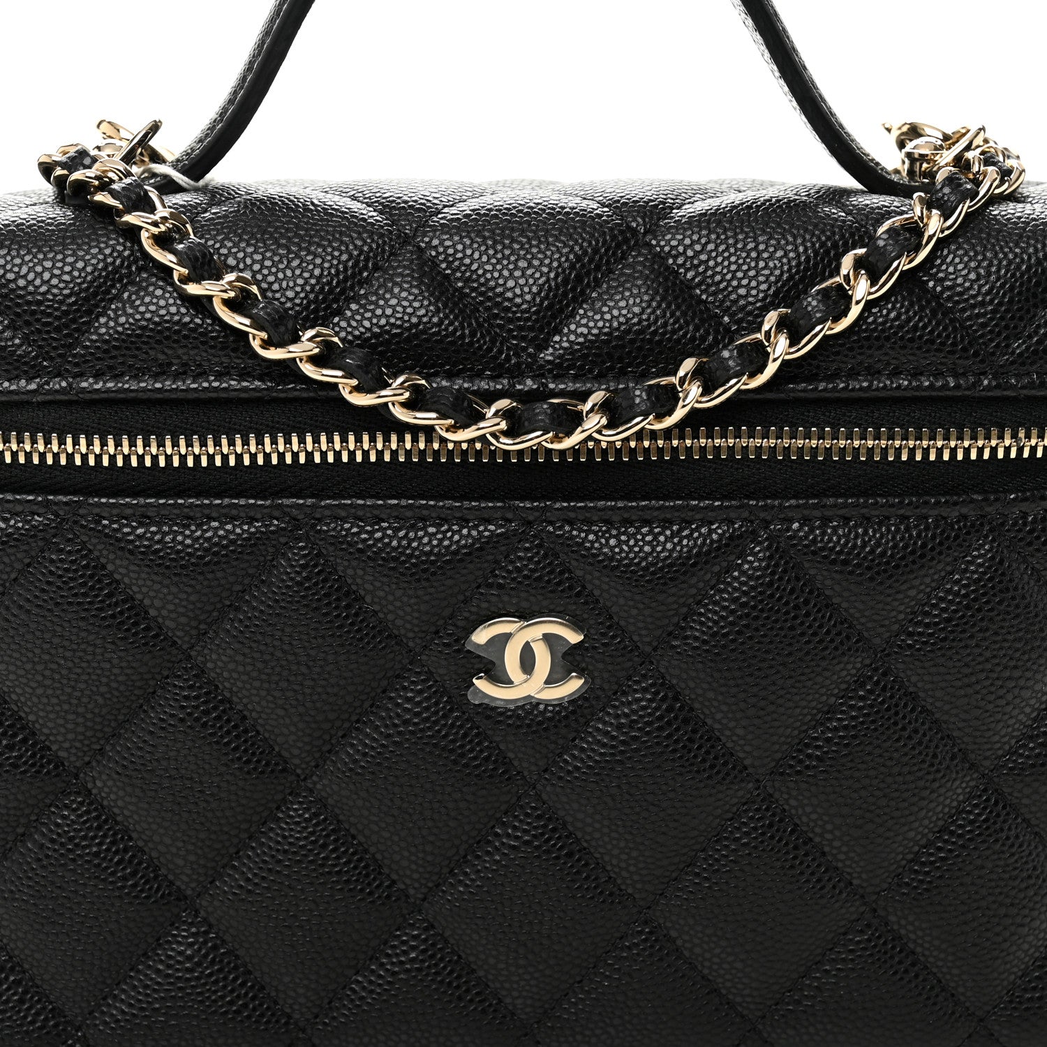 Caviar Quilted Top Handle Slim Vanity With Chain Black