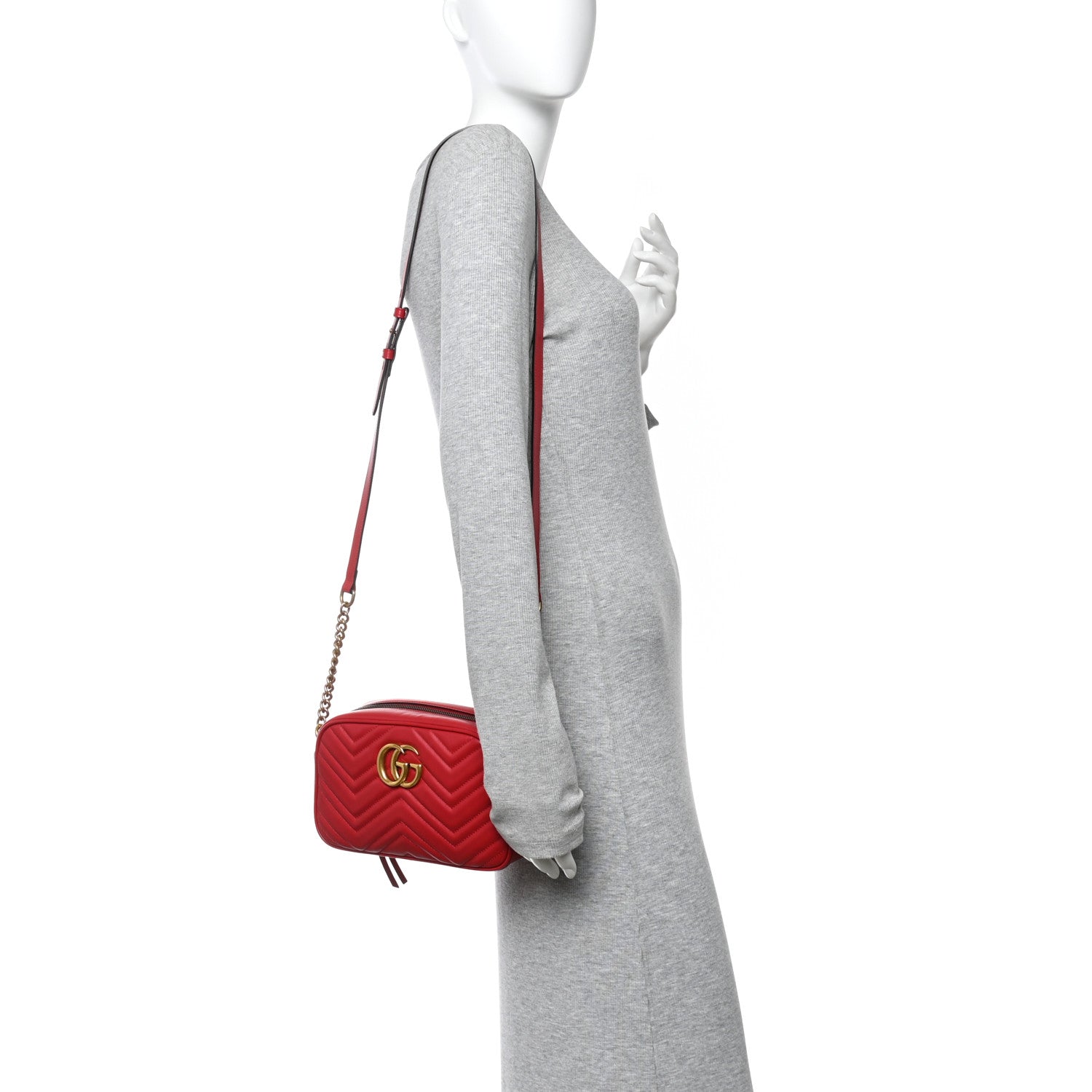 Calfskin Matelasse Small GG Marmont Chain Shoulder Bag Hibiscus Red