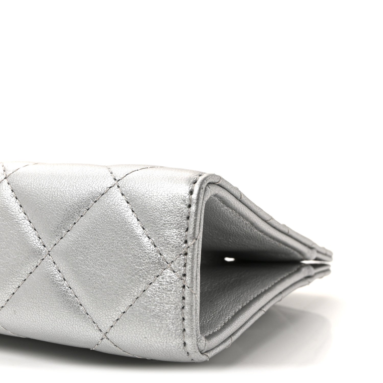 Metallic Lambskin Quilted Evening By The Sea Clutch Silver