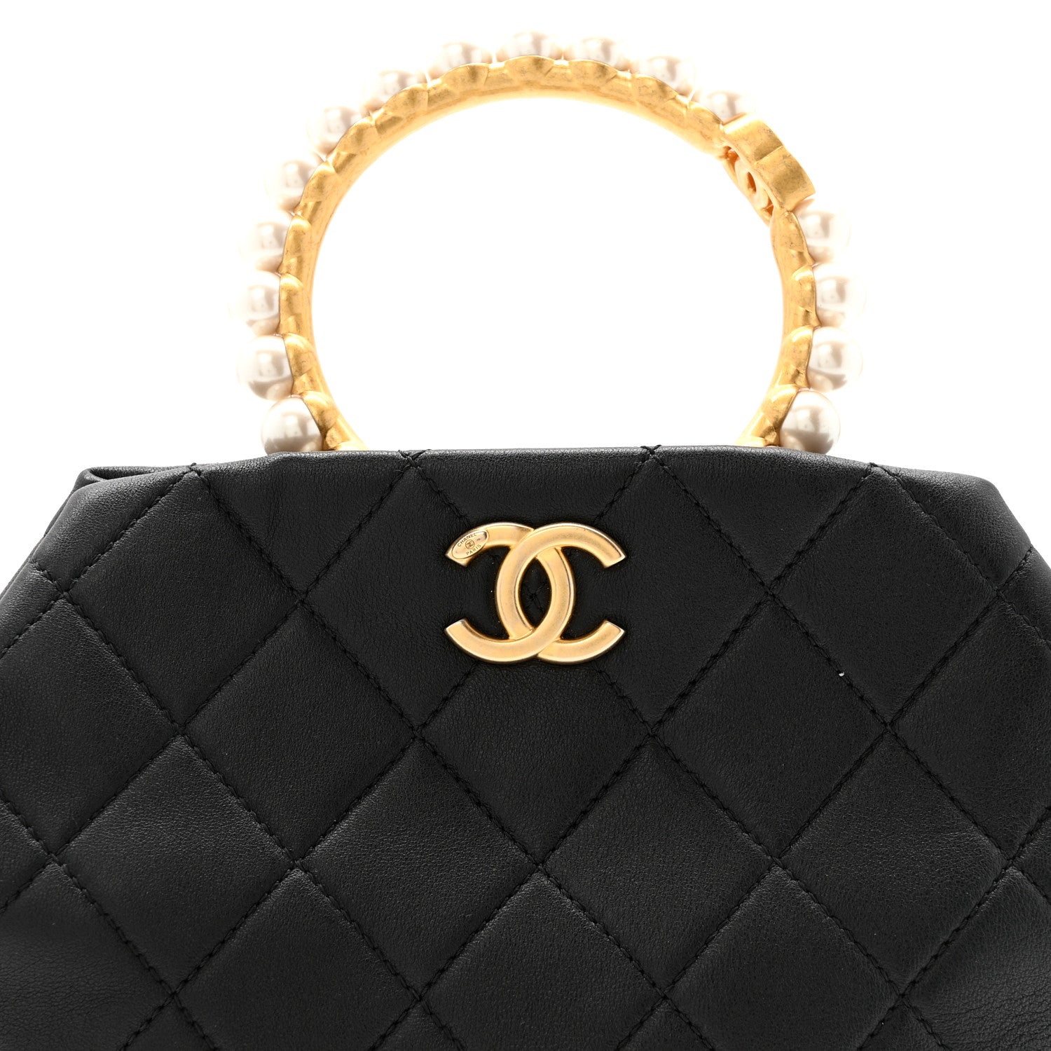 Lambskin Quilted Pearl Crown Clutch Bag Black