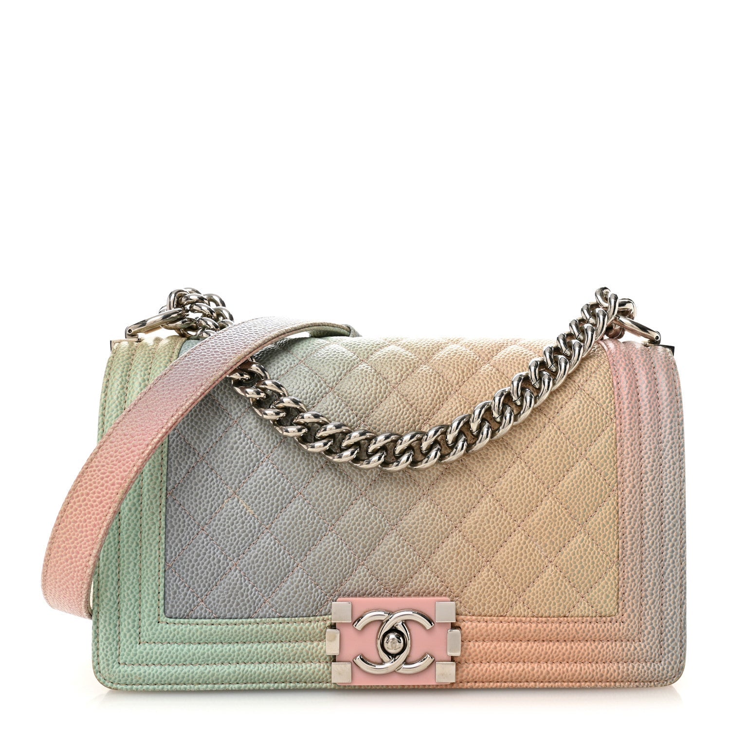 Caviar Quilted Medium Cuba Rainbow Boy Flap Pink Multicolor