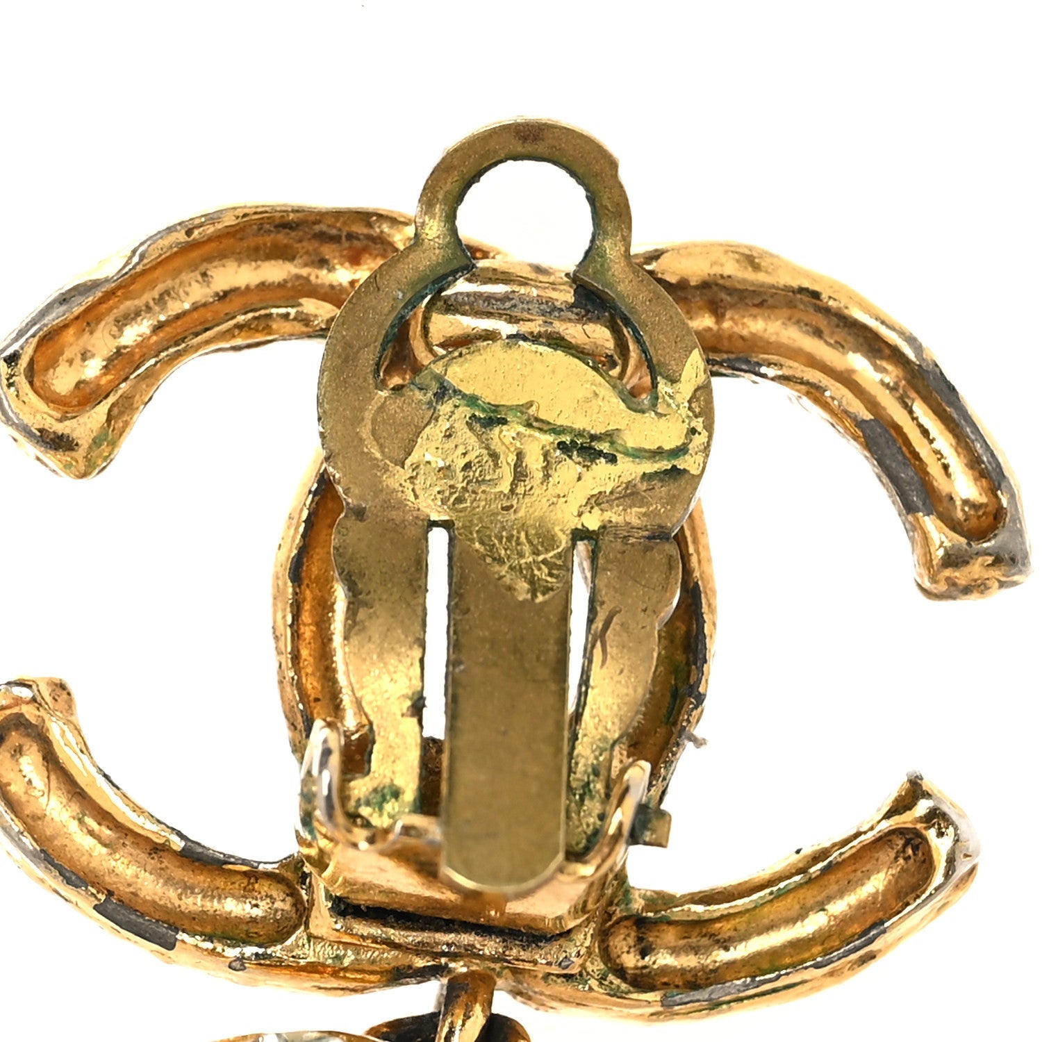 Metal CC Logo Drop Clip On Earrings Gold