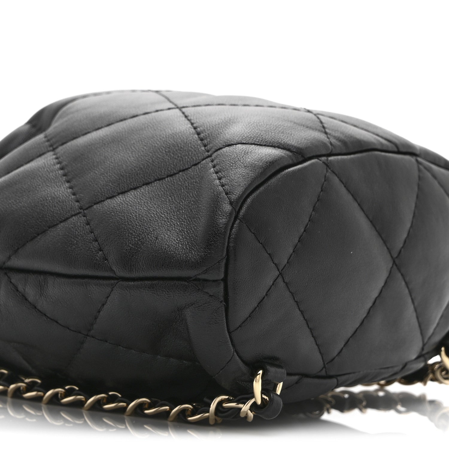 Shiny Lambskin Quilted Drawstring Backpack Black