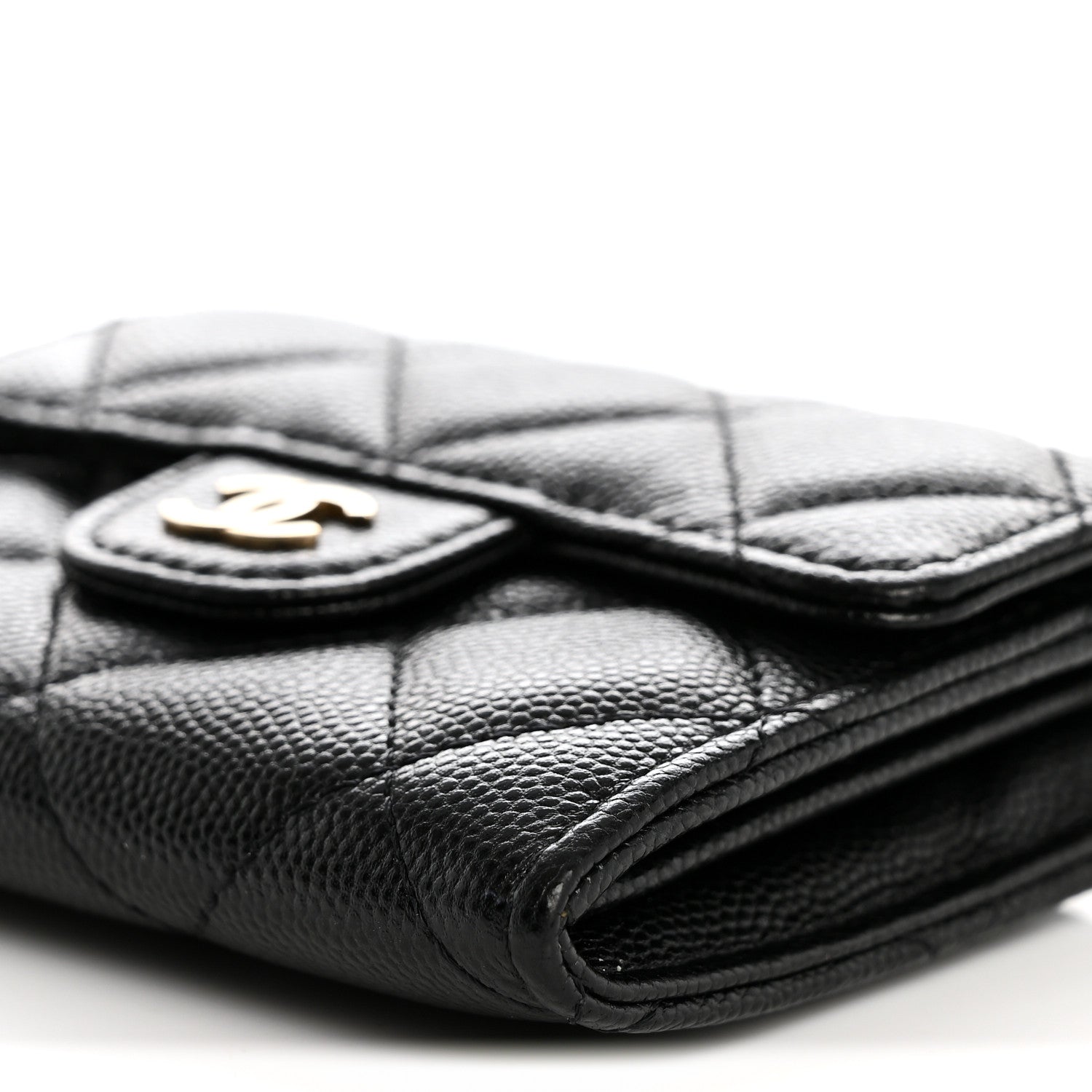 Caviar Quilted Flap Card Holder On Chain Black