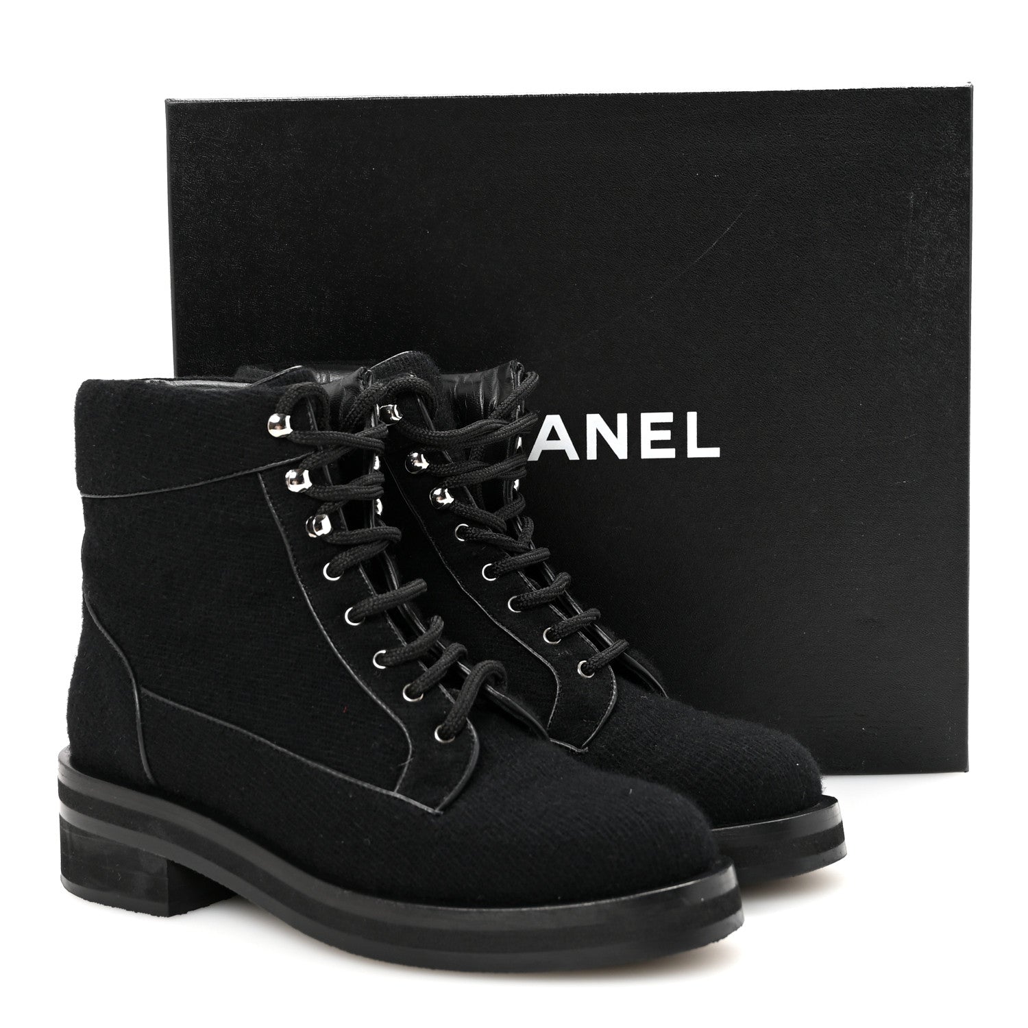 Tweed Lace Up Short Boots 37 Black