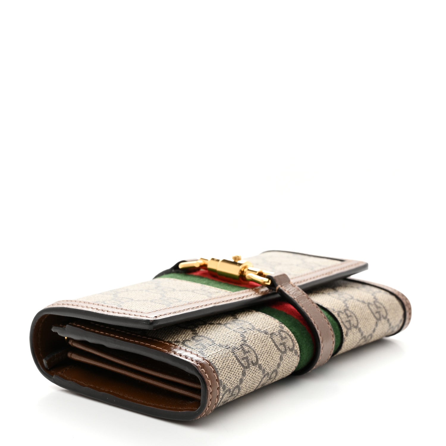 GG Supreme Monogram Azalea Calfskin Web Jackie 1961 Chain Wallet Beige Ebony Brown Sugar