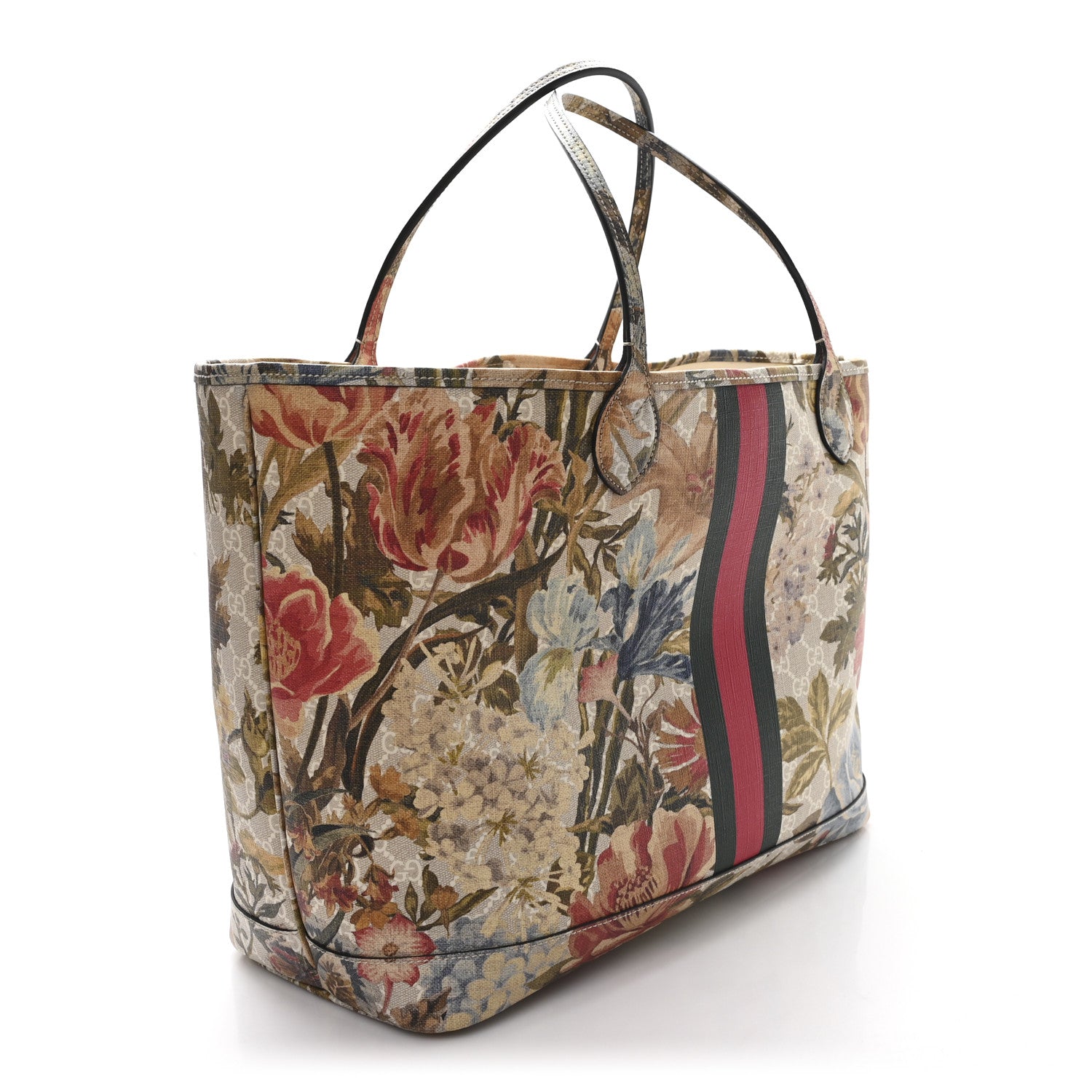 GG Supreme Monogram Water Flora Web Large Ophidia Tote Beige White Multicolor