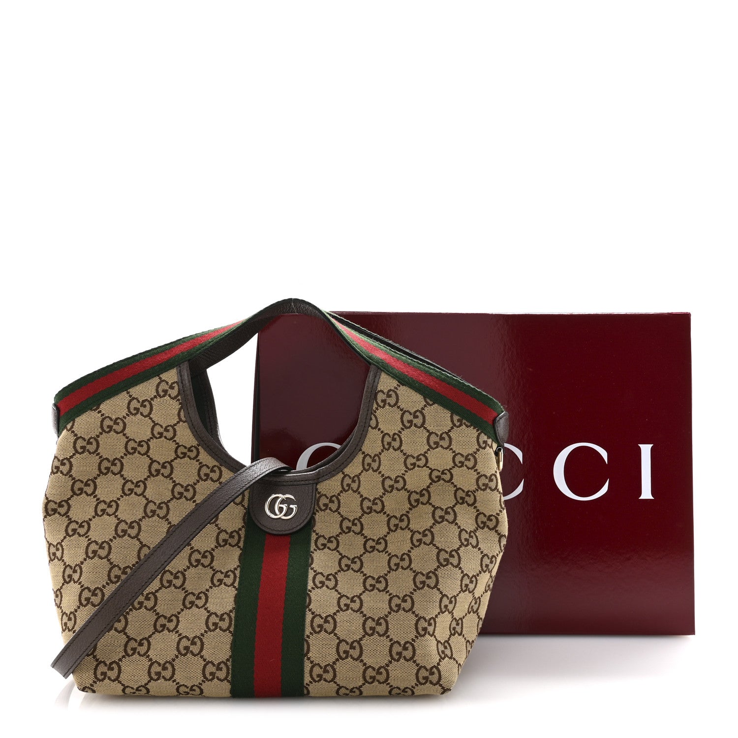 GG Monogram Web Small Giglio Tote Bag Beige Dark Brown