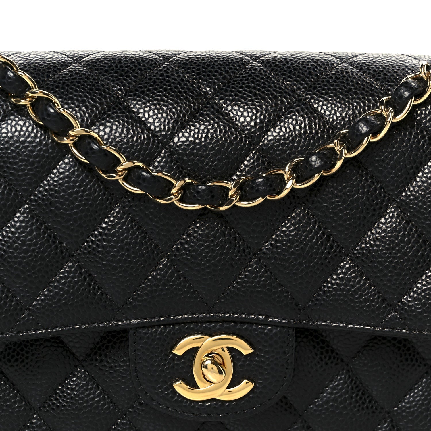 Caviar Quilted Medium Double Flap Black