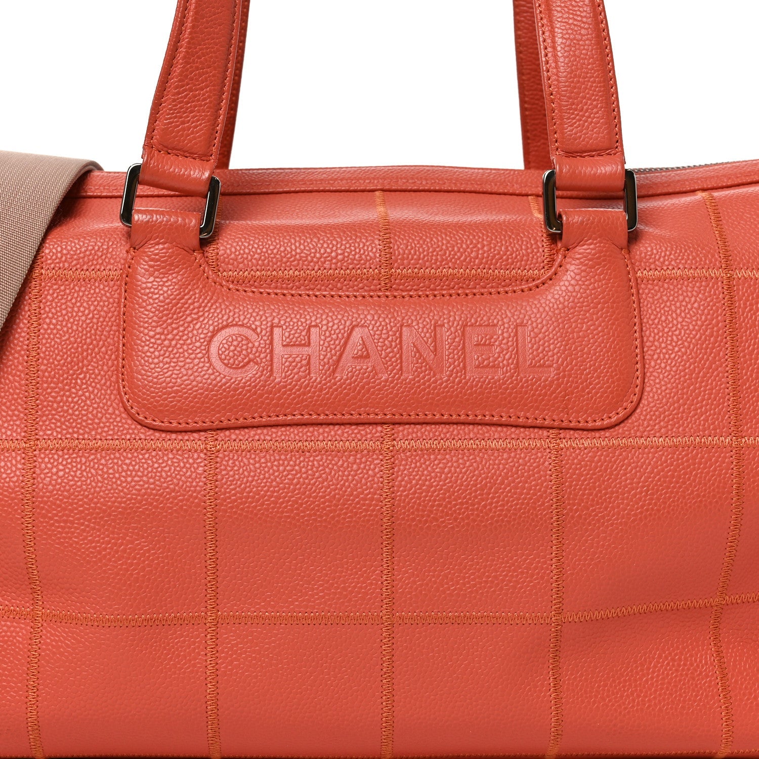 Caviar Square Stitched Large Tote Orange