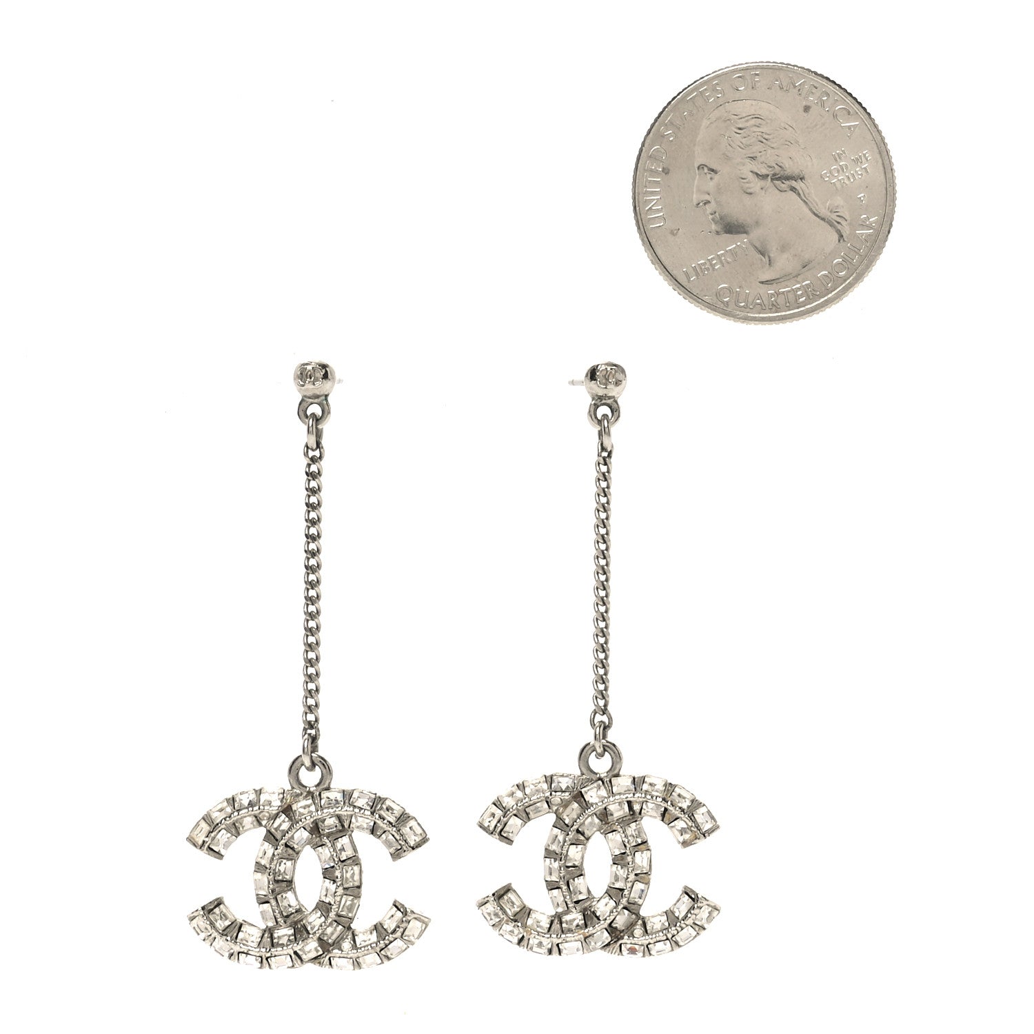 Crystal Baguette CC Drop Earrings Silver