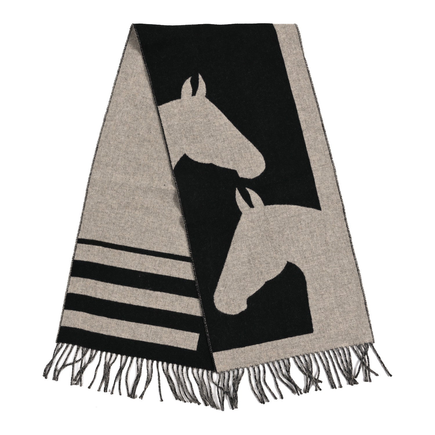 Cashmere Casaque Love Story Muffler Black Beige Chine