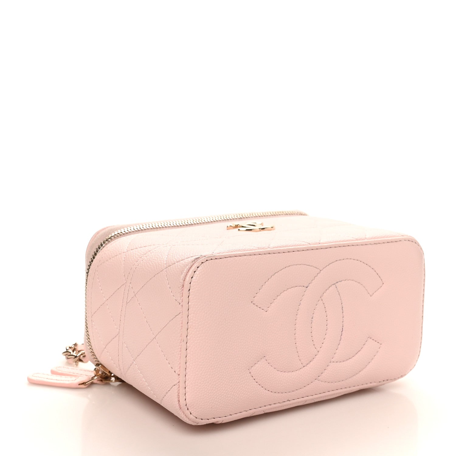 Caviar Quilted Top Handle Vanity With Chain Light Pink