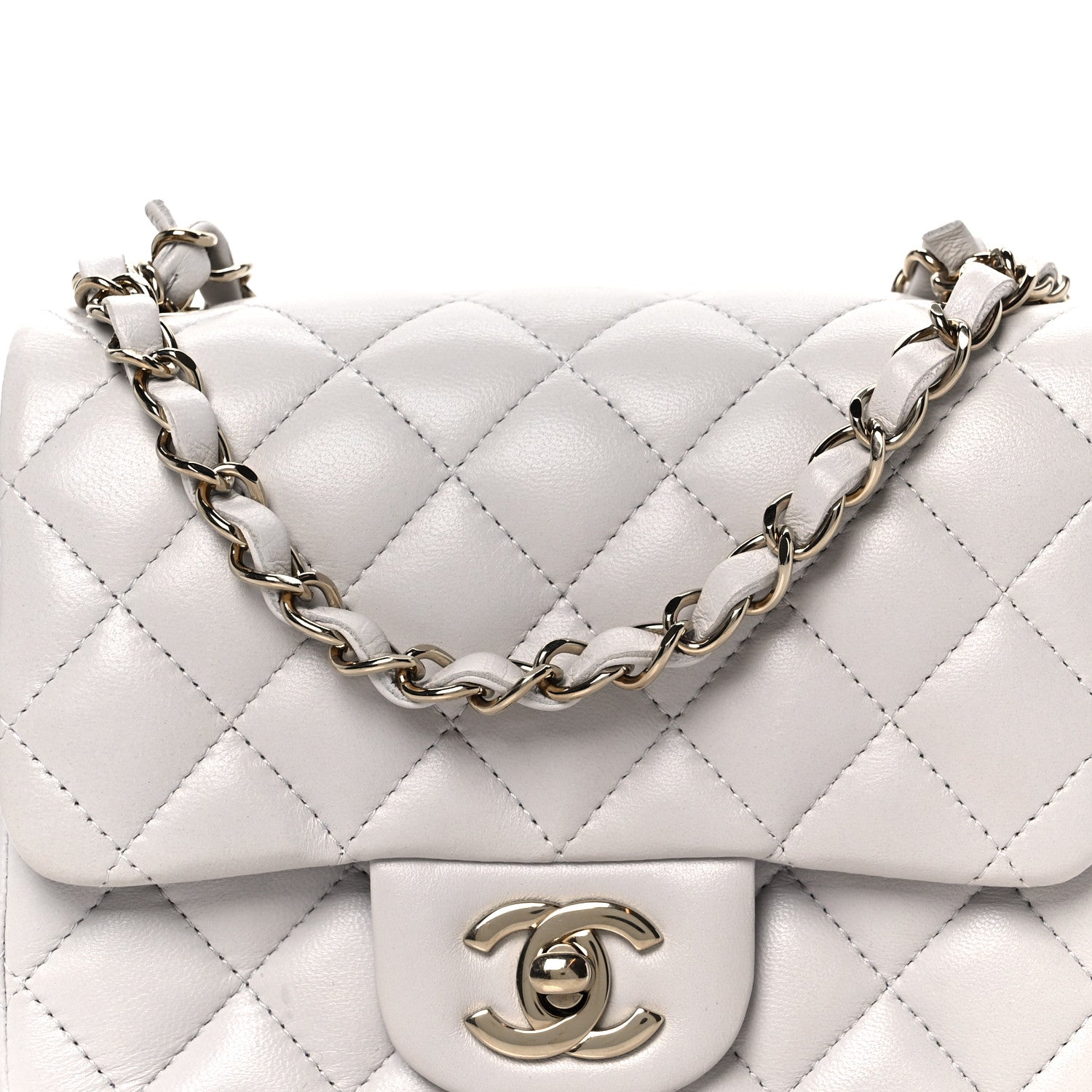 Lambskin Quilted Mini Square Flap Light Grey